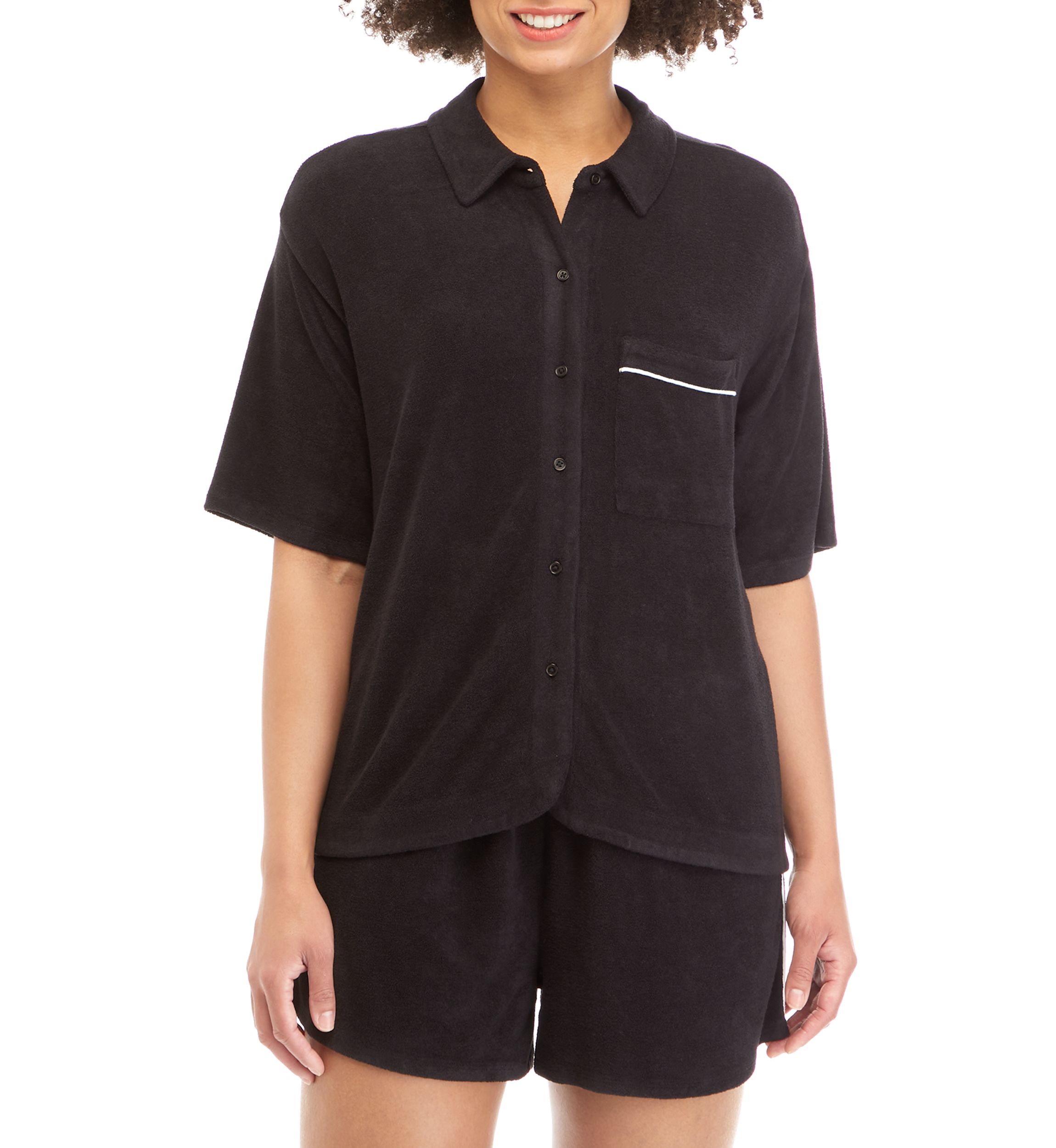 Juniors Terry Button Down Shirt 