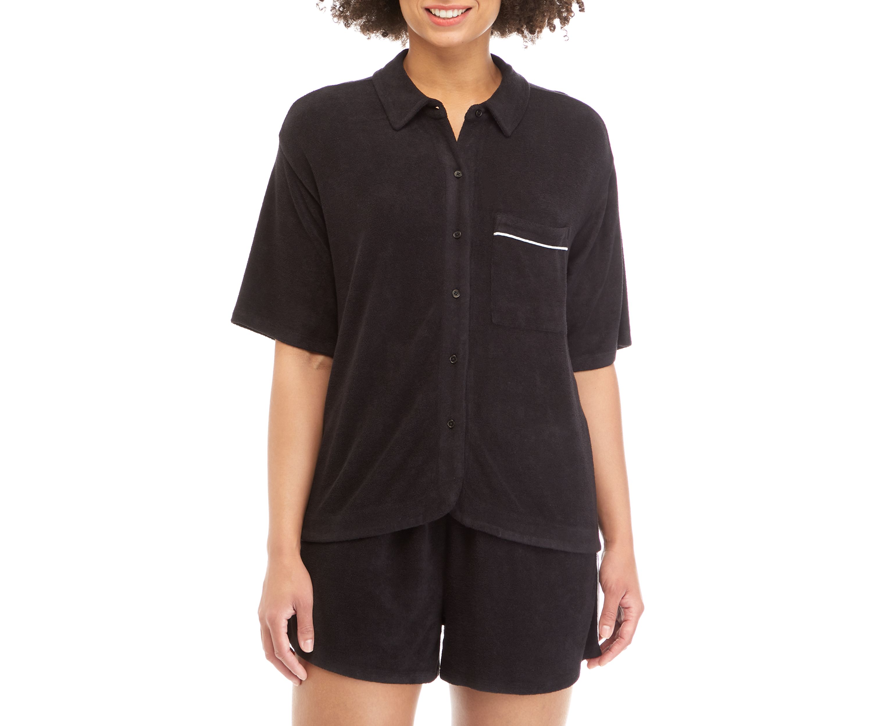 Juniors Terry Button Down Shirt 