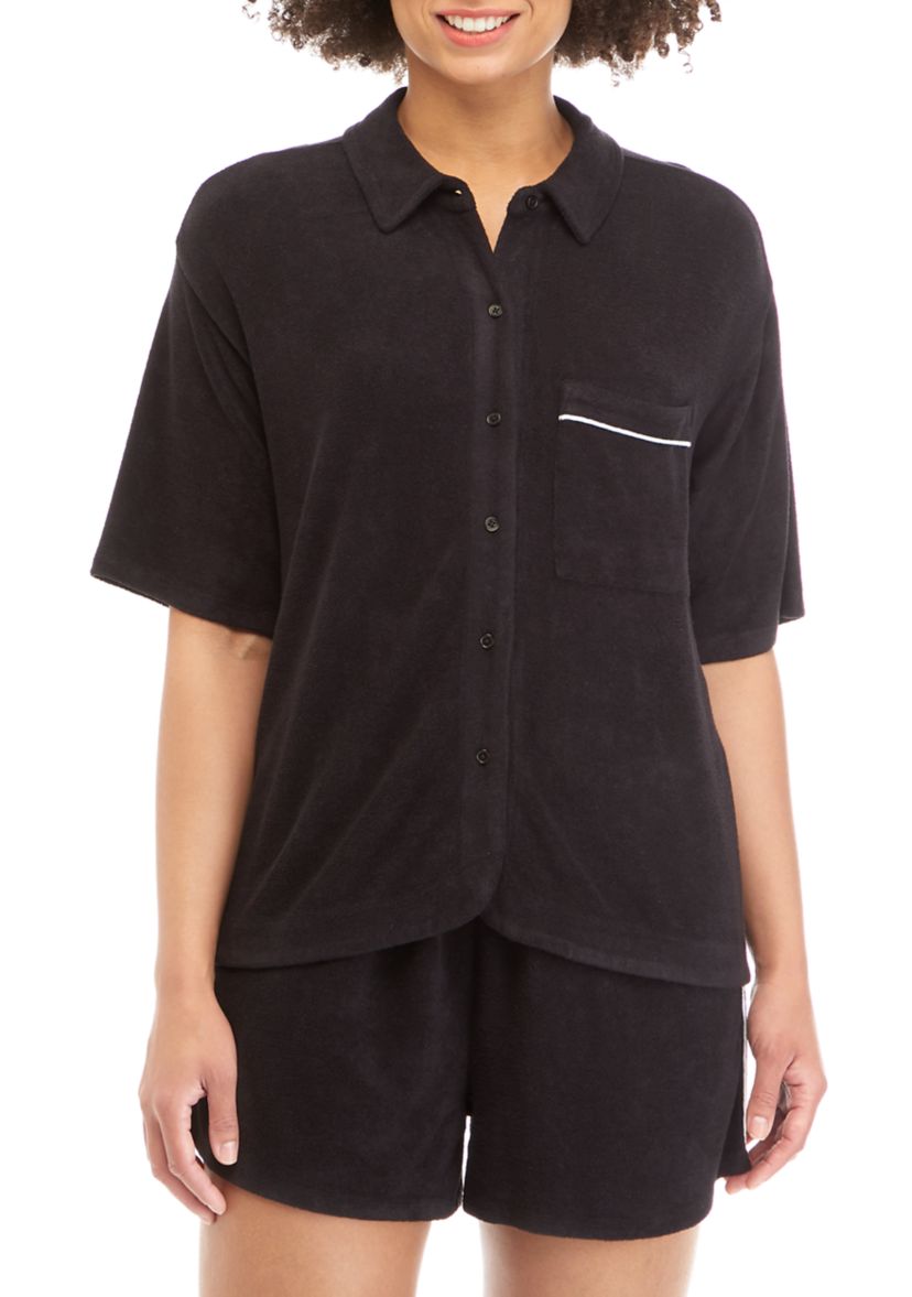 Juniors Terry Button Down Shirt 