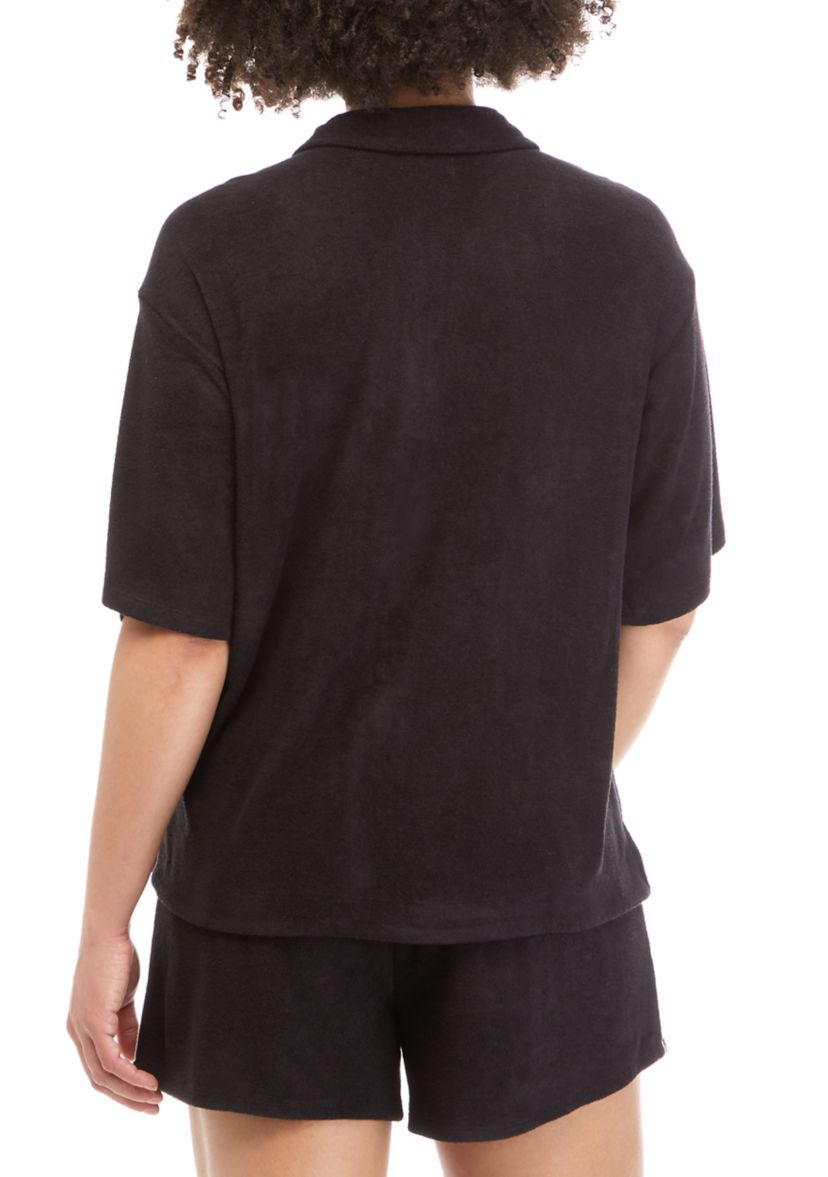 Juniors Terry Button Down Shirt 
