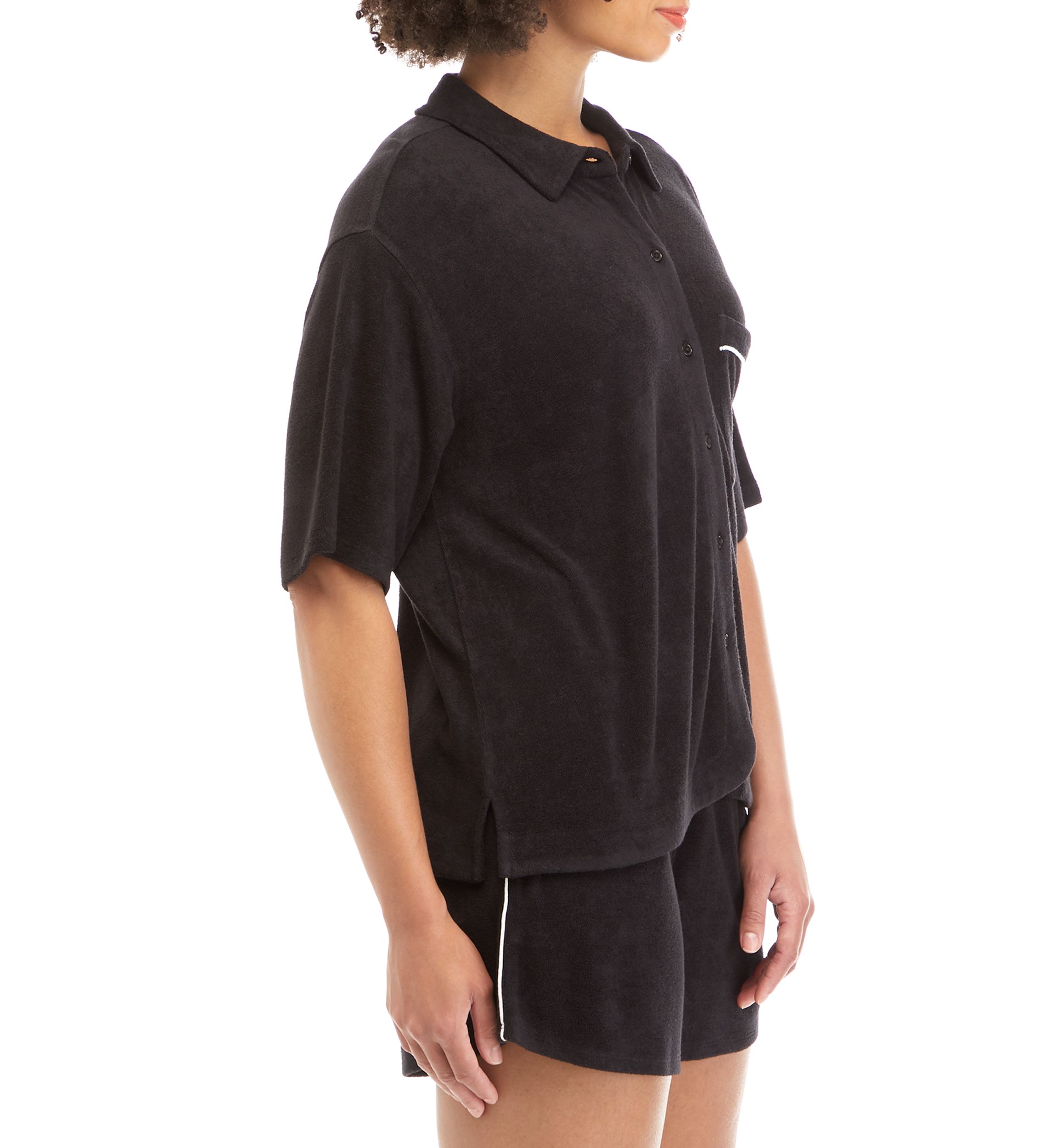 Juniors Terry Button Down Shirt 