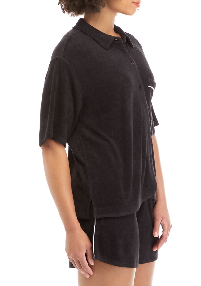 Juniors Terry Button Down Shirt 