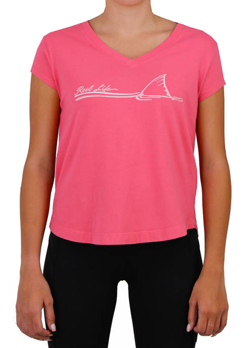 Reel Life Womens Short Sleeve Tailin Fin Graphic