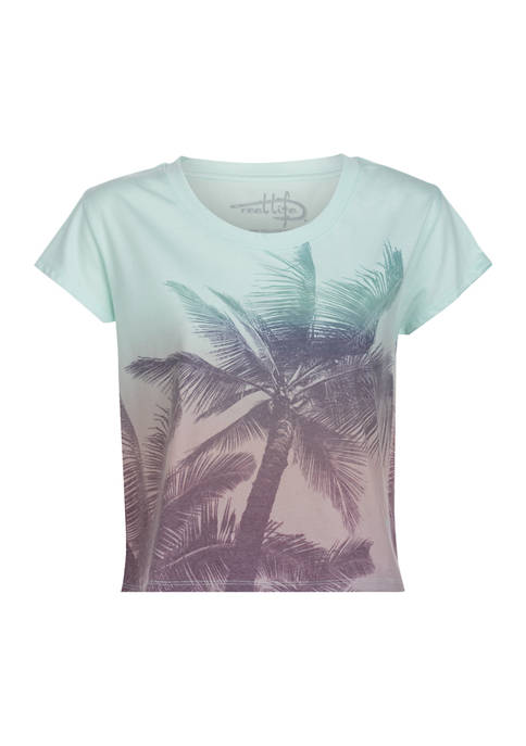 Reel Life Womens Short Sleeve Palms Graphic T-Shirt