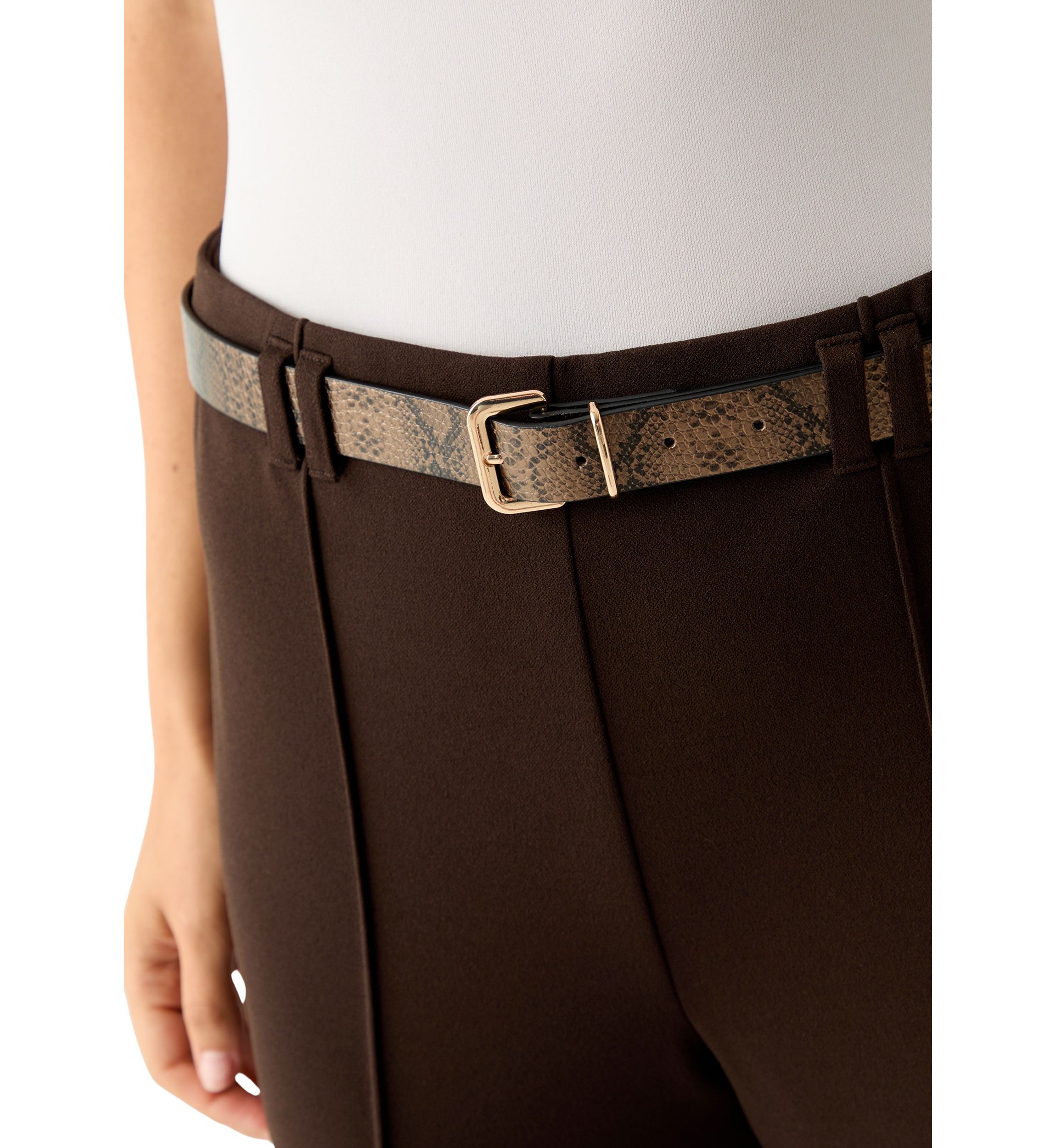 Womens Belted Wide Leg Pants