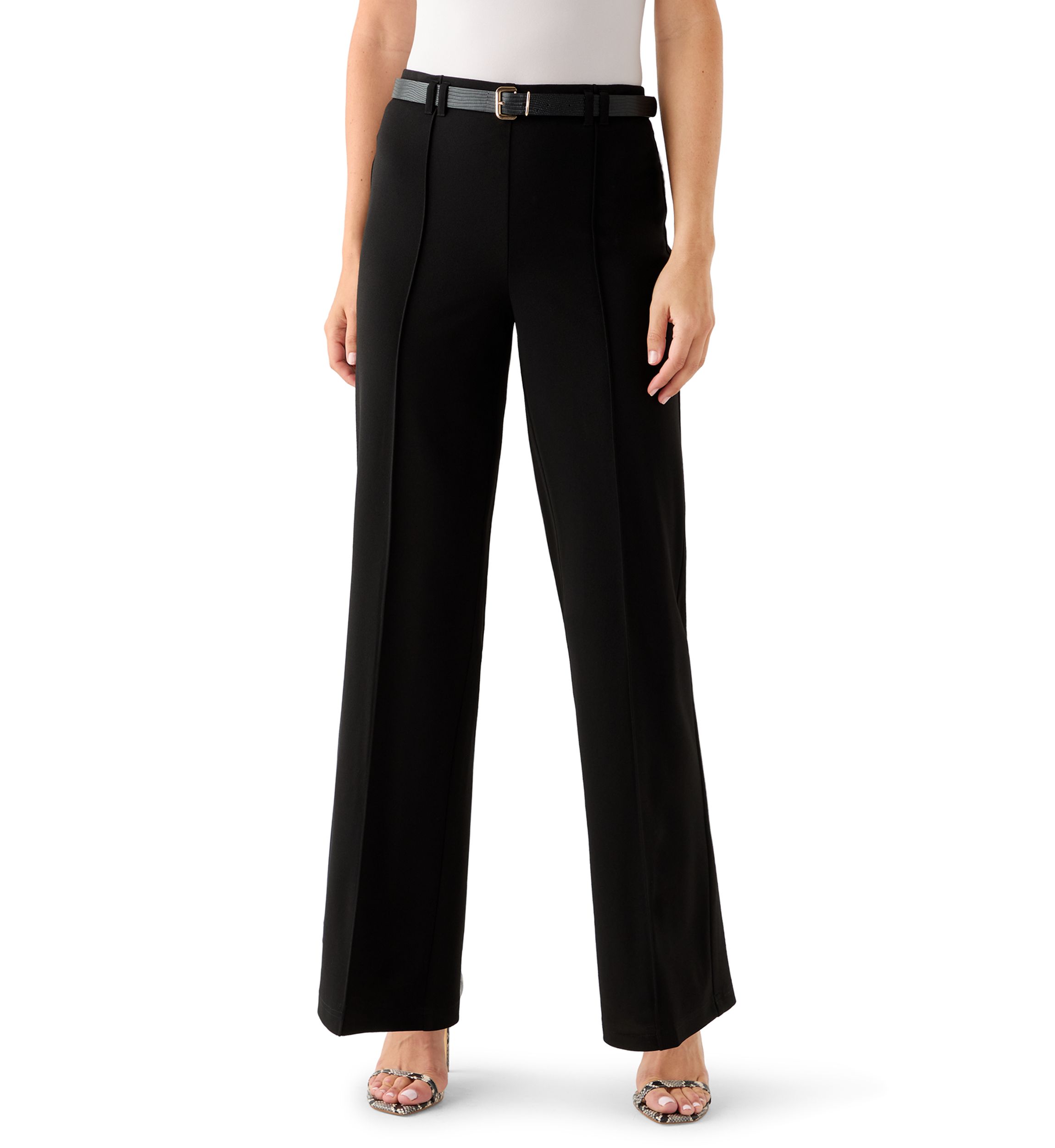 Womens Belted Wide Leg Pants