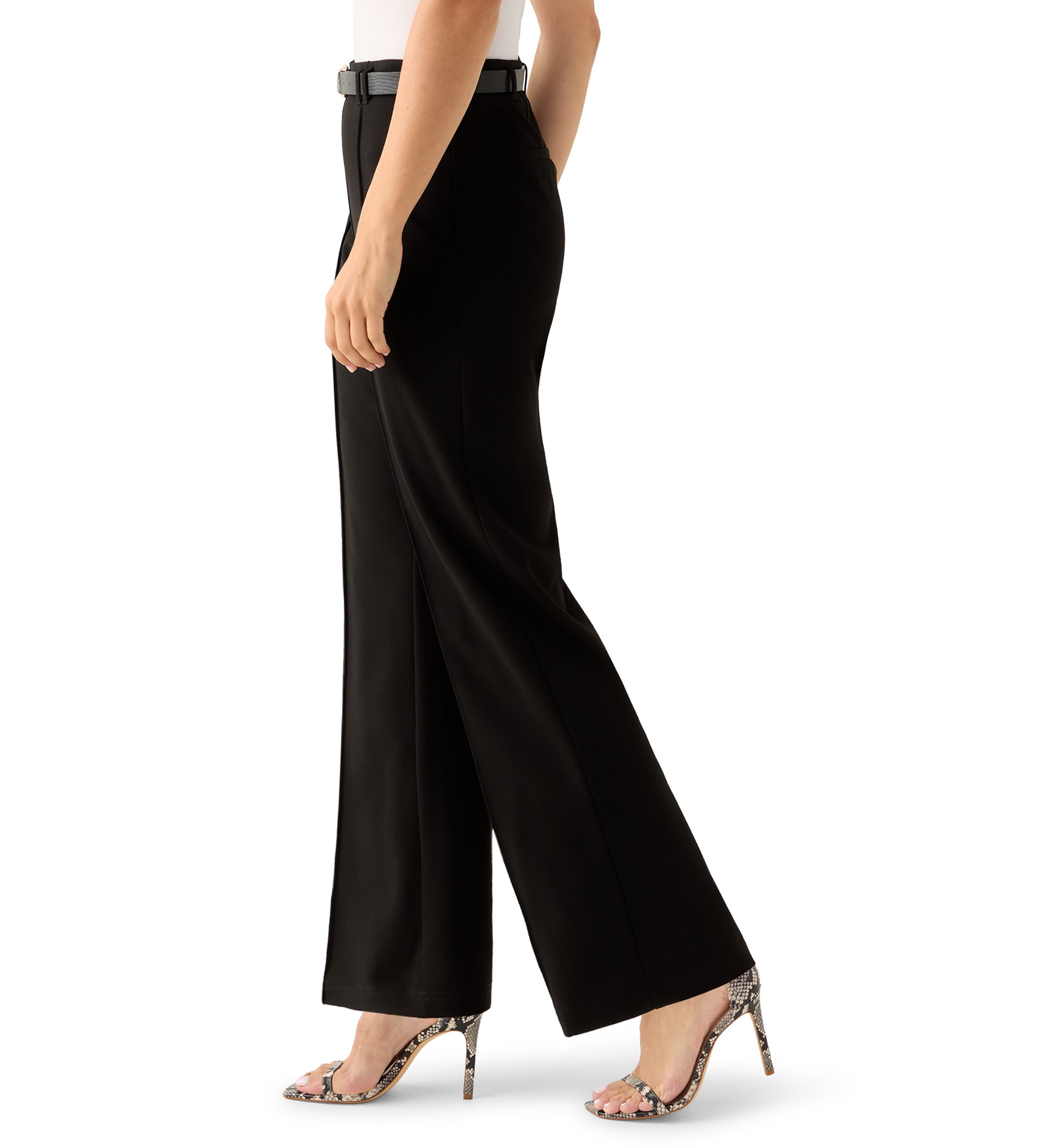 Womens Belted Wide Leg Pants