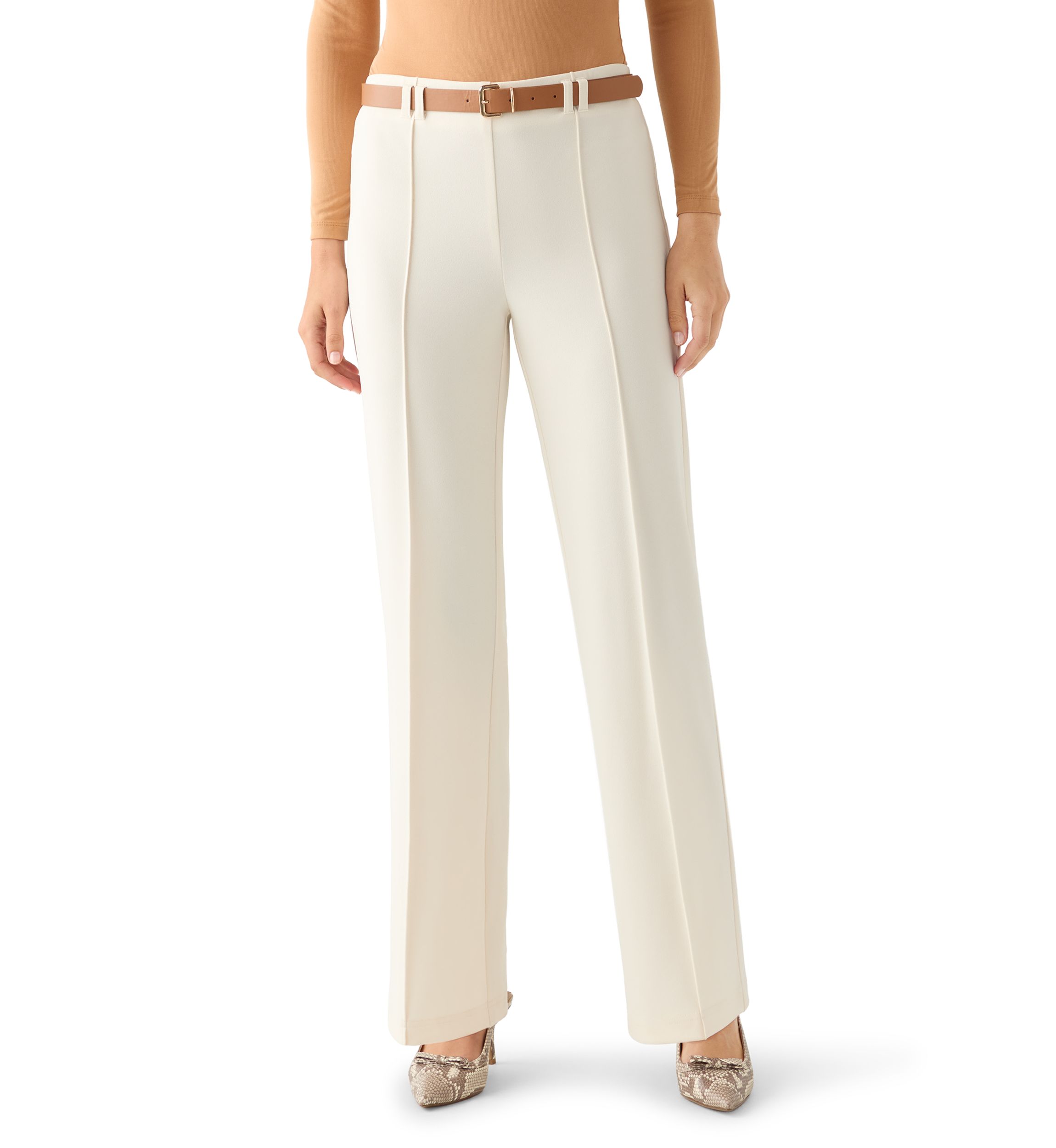 Womens Belted Wide Leg Pants
