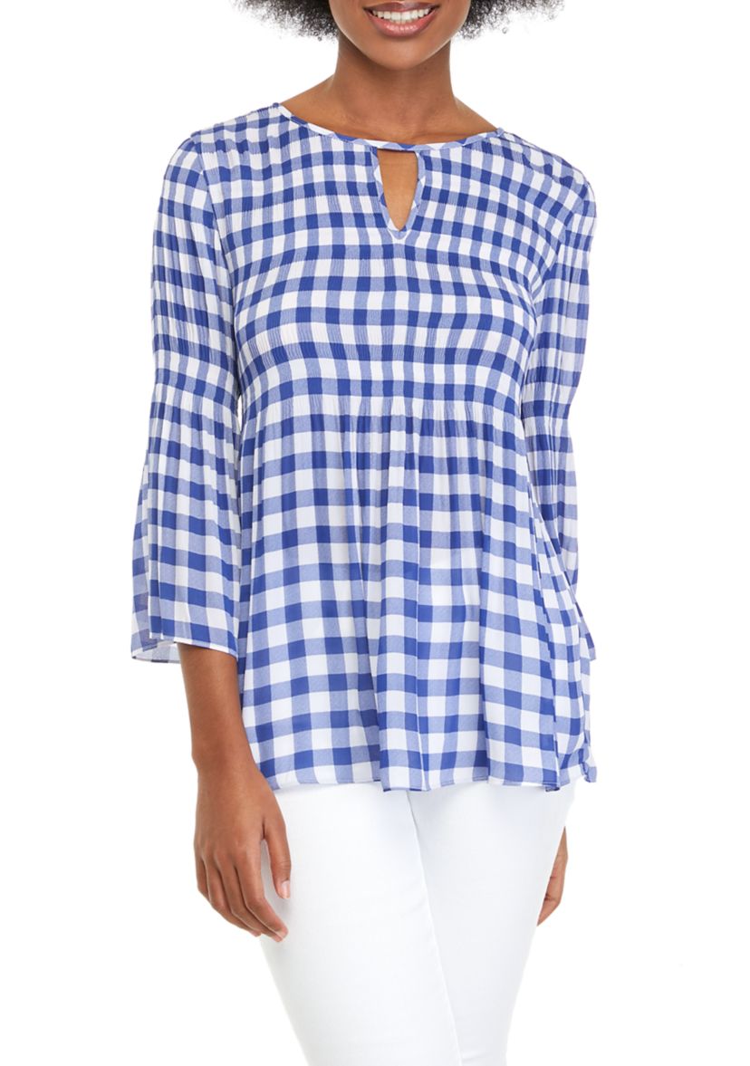 Womens Long Sleeve Keyhole Pleated Top 
