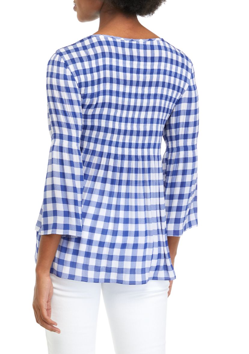 Womens Long Sleeve Keyhole Pleated Top 