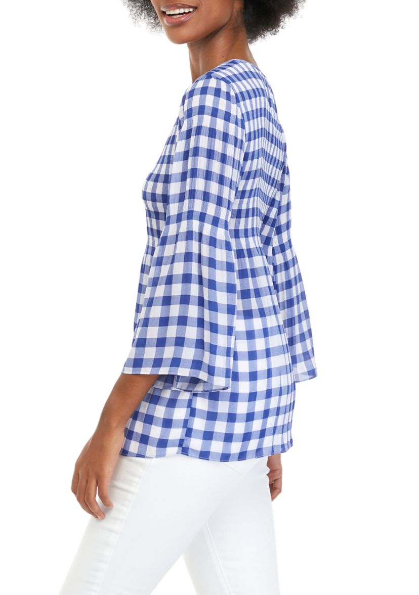 Womens Long Sleeve Keyhole Pleated Top 