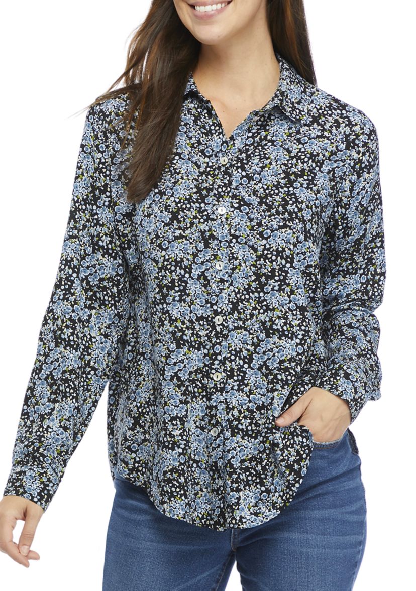 Womens Floral Button Down Shirt 