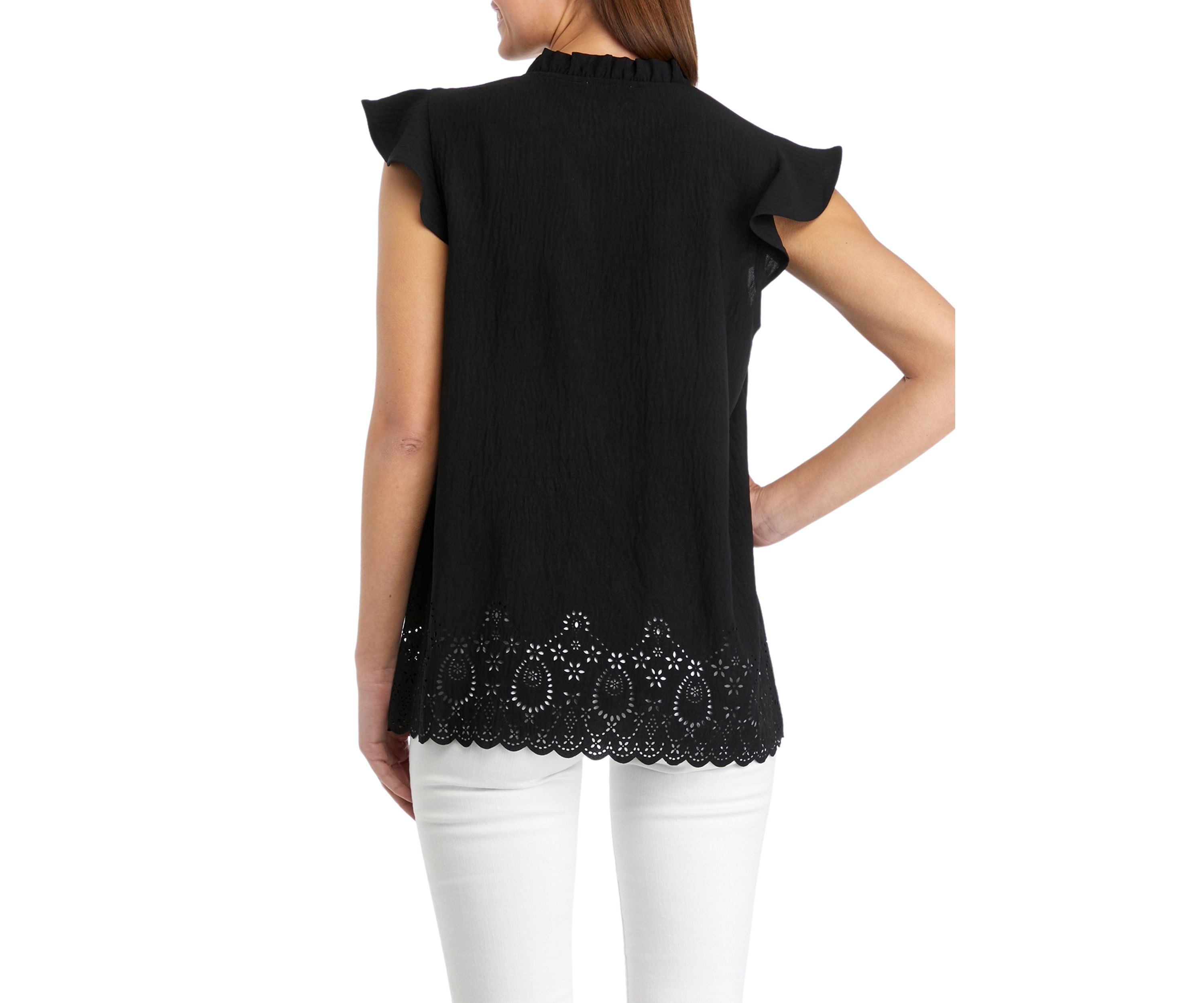 Womens Flutter Sleeve Laser Eyelet Blouse
