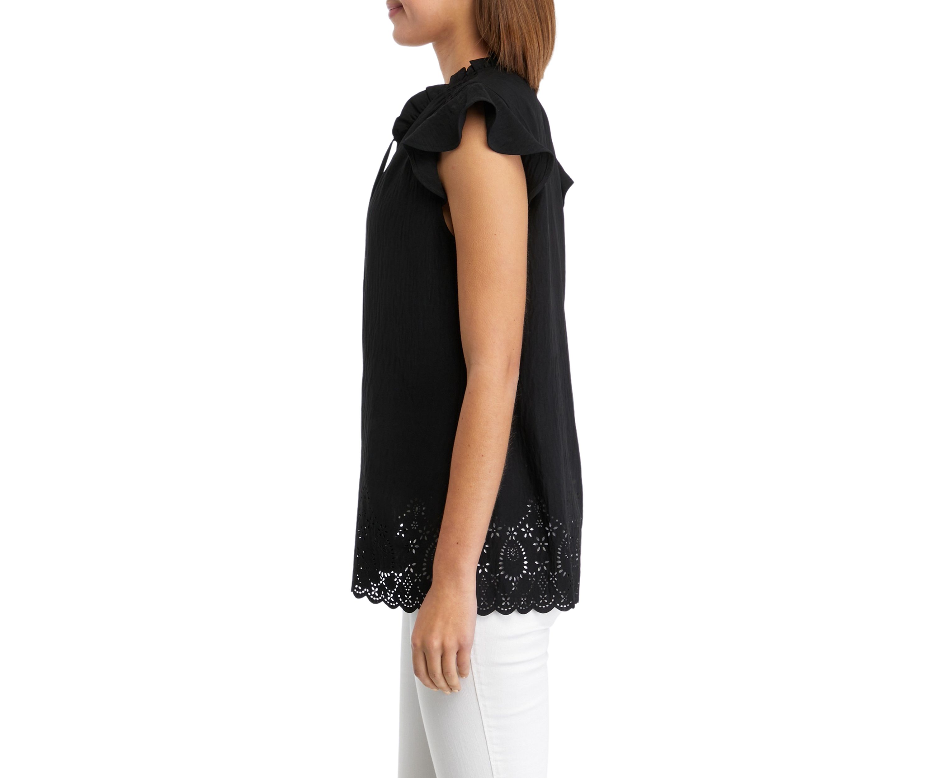 Womens Flutter Sleeve Laser Eyelet Blouse