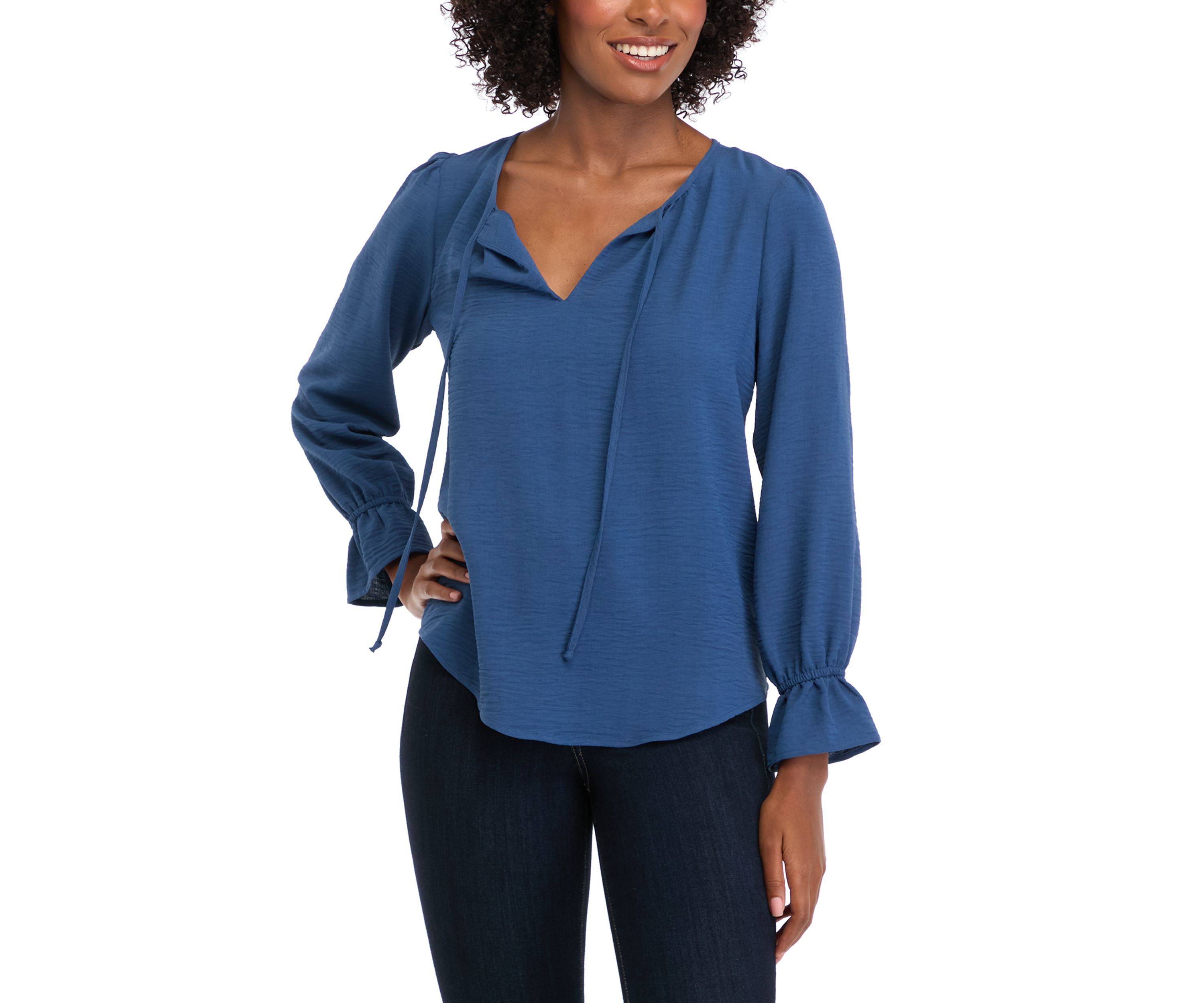 Womens Long Sleeve Tie Neck Blouse
