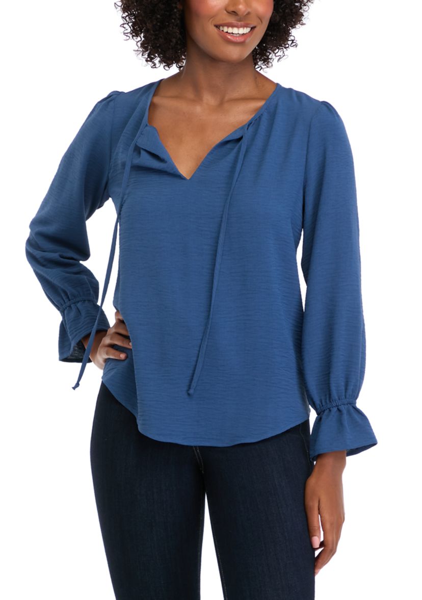 Womens Long Sleeve Tie Neck Blouse