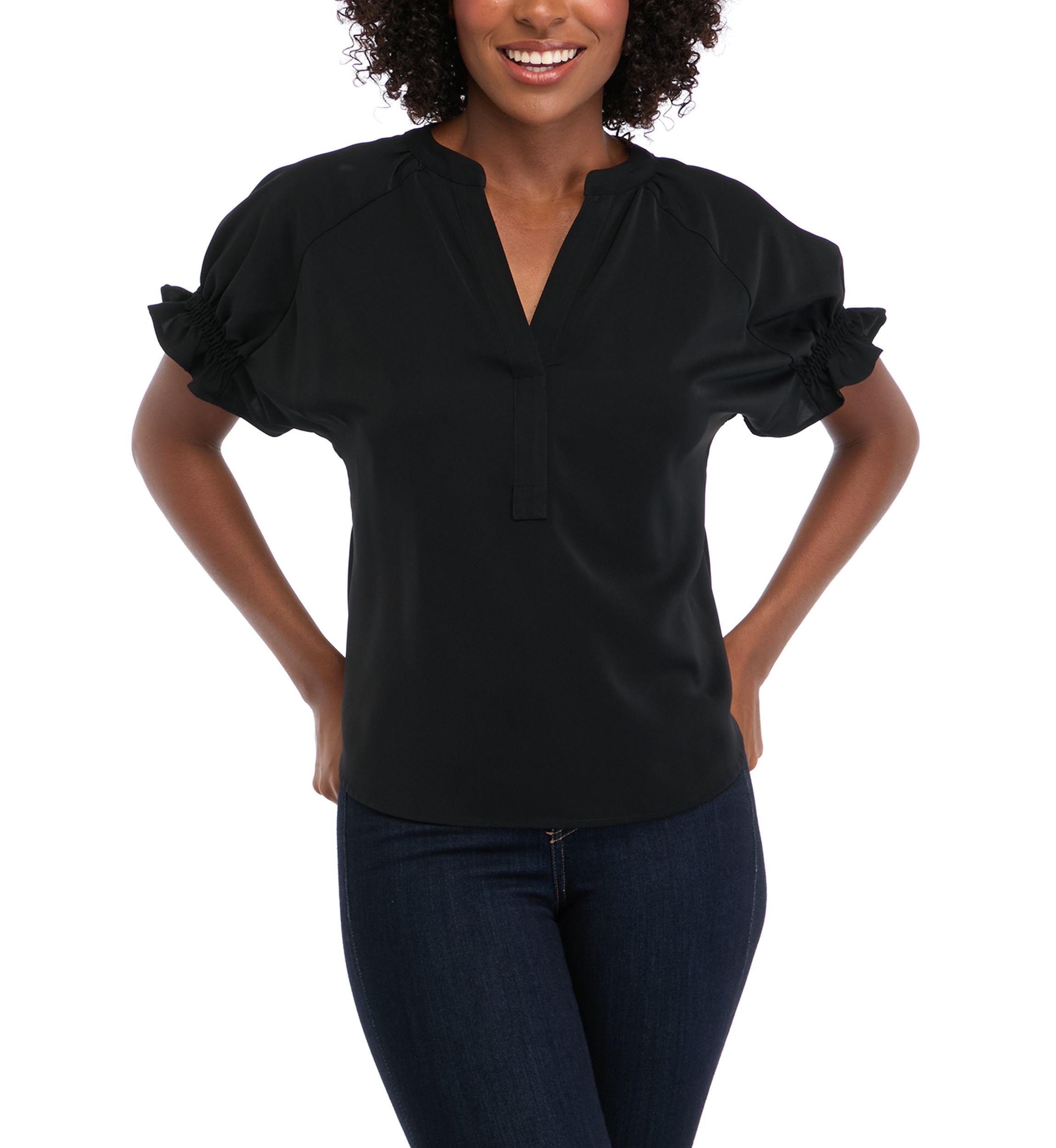 Womens Short Sleeve Ruffle Blouse