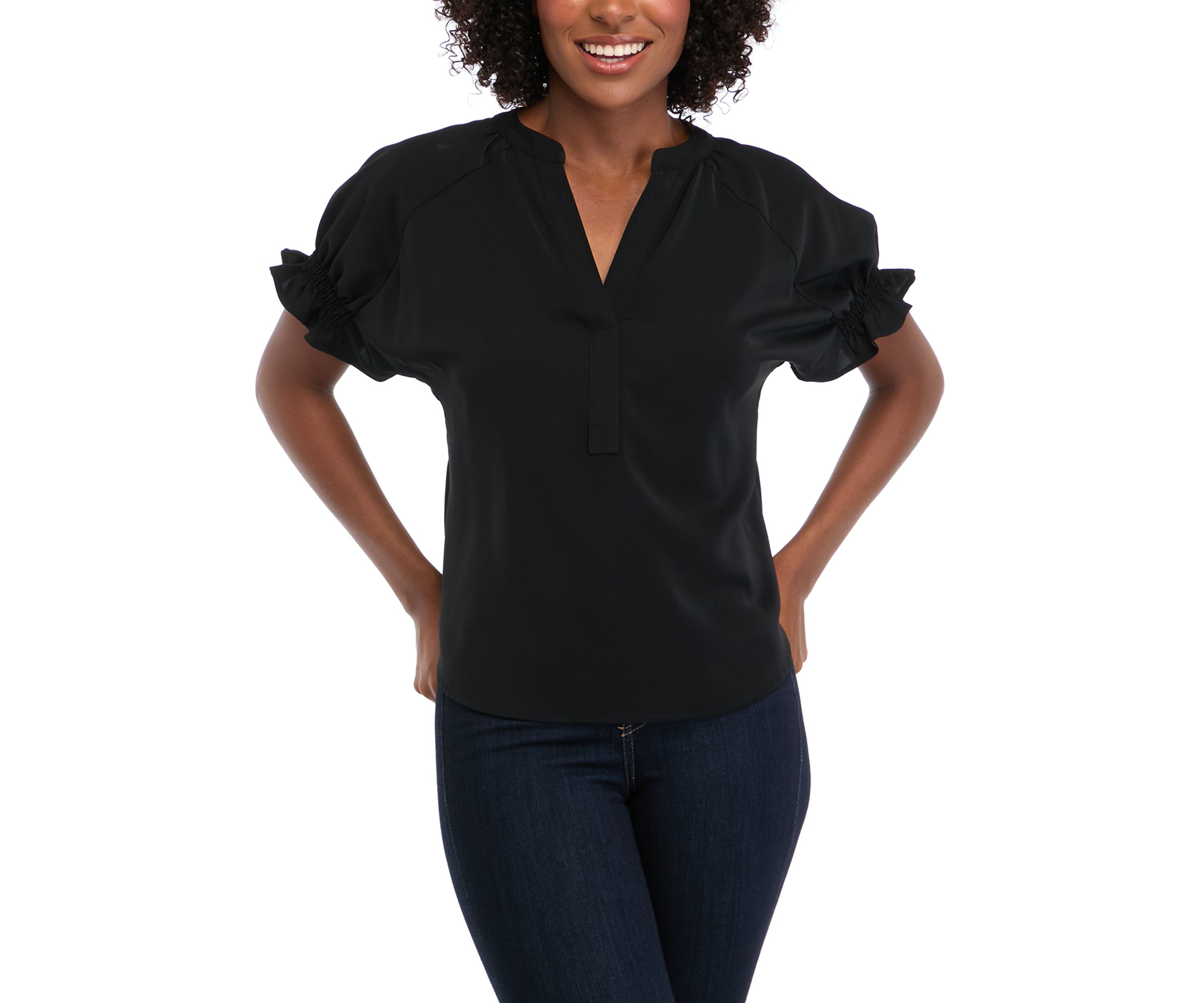 Womens Short Sleeve Ruffle Blouse
