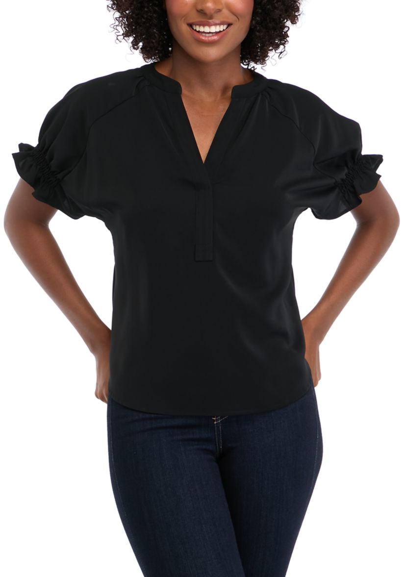 Womens Short Sleeve Ruffle Blouse