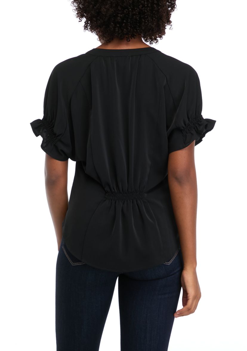 Womens Short Sleeve Ruffle Blouse