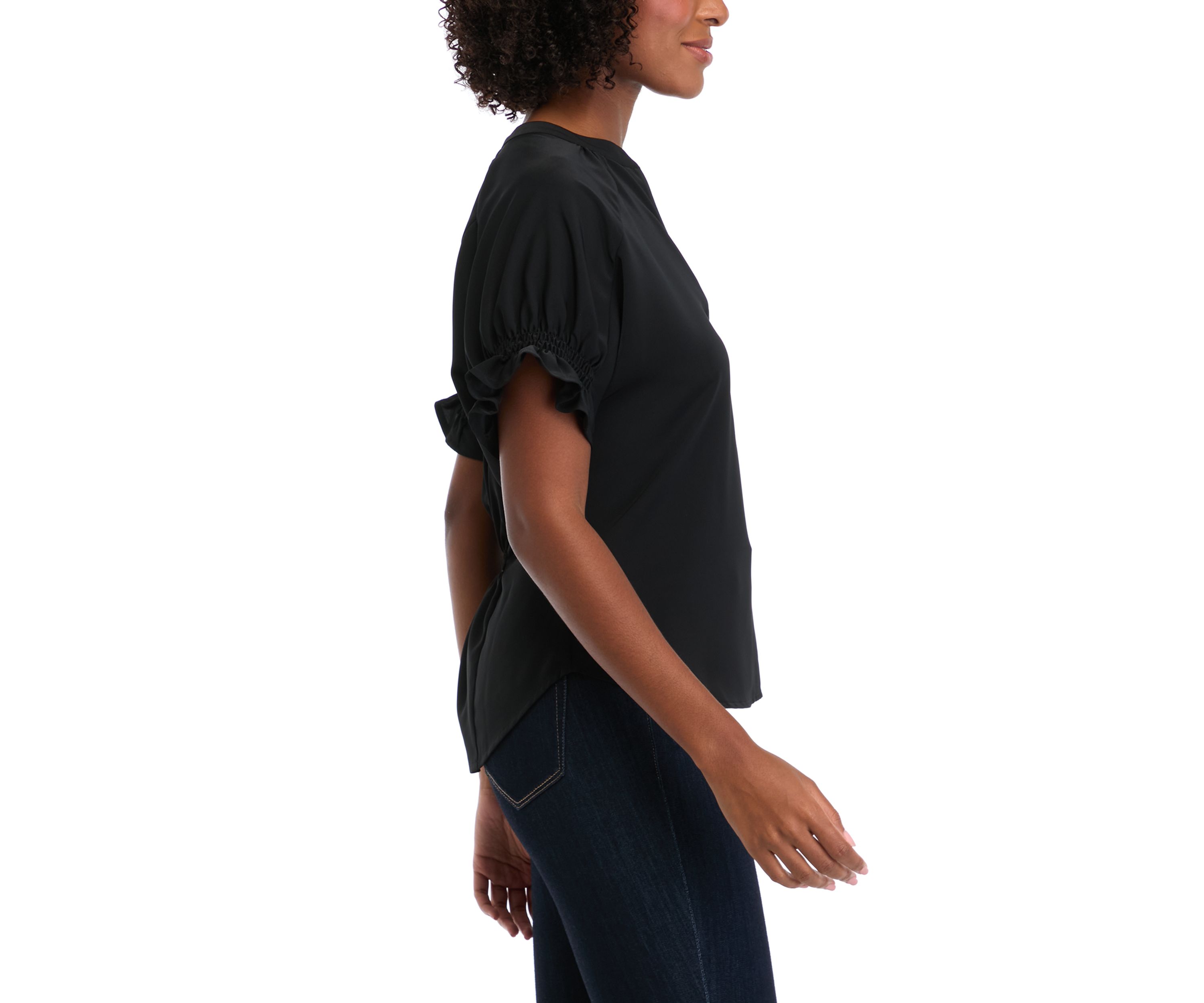 Womens Short Sleeve Ruffle Blouse