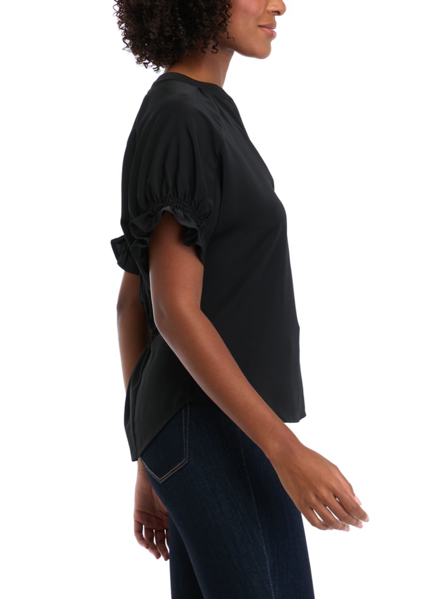 Womens Short Sleeve Ruffle Blouse