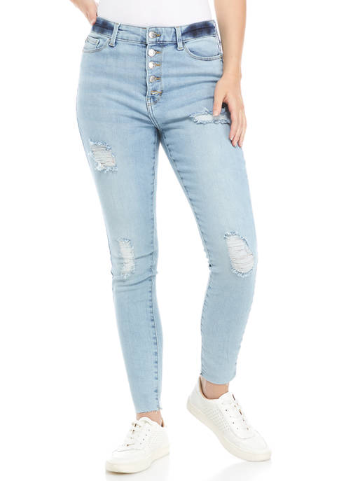 Button Front High Rise Skinny Jeans 