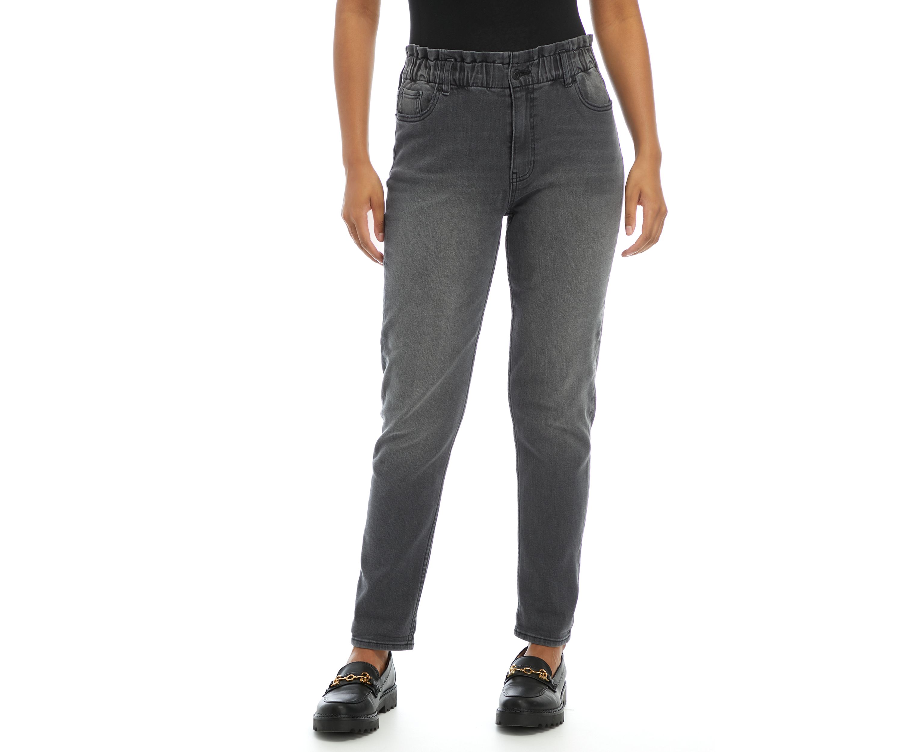 High Rise Elastic Waist Mom Jeans 