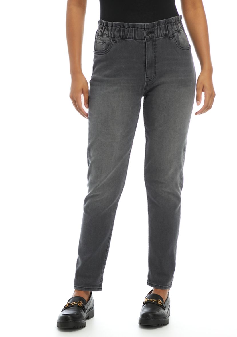 High Rise Elastic Waist Mom Jeans 