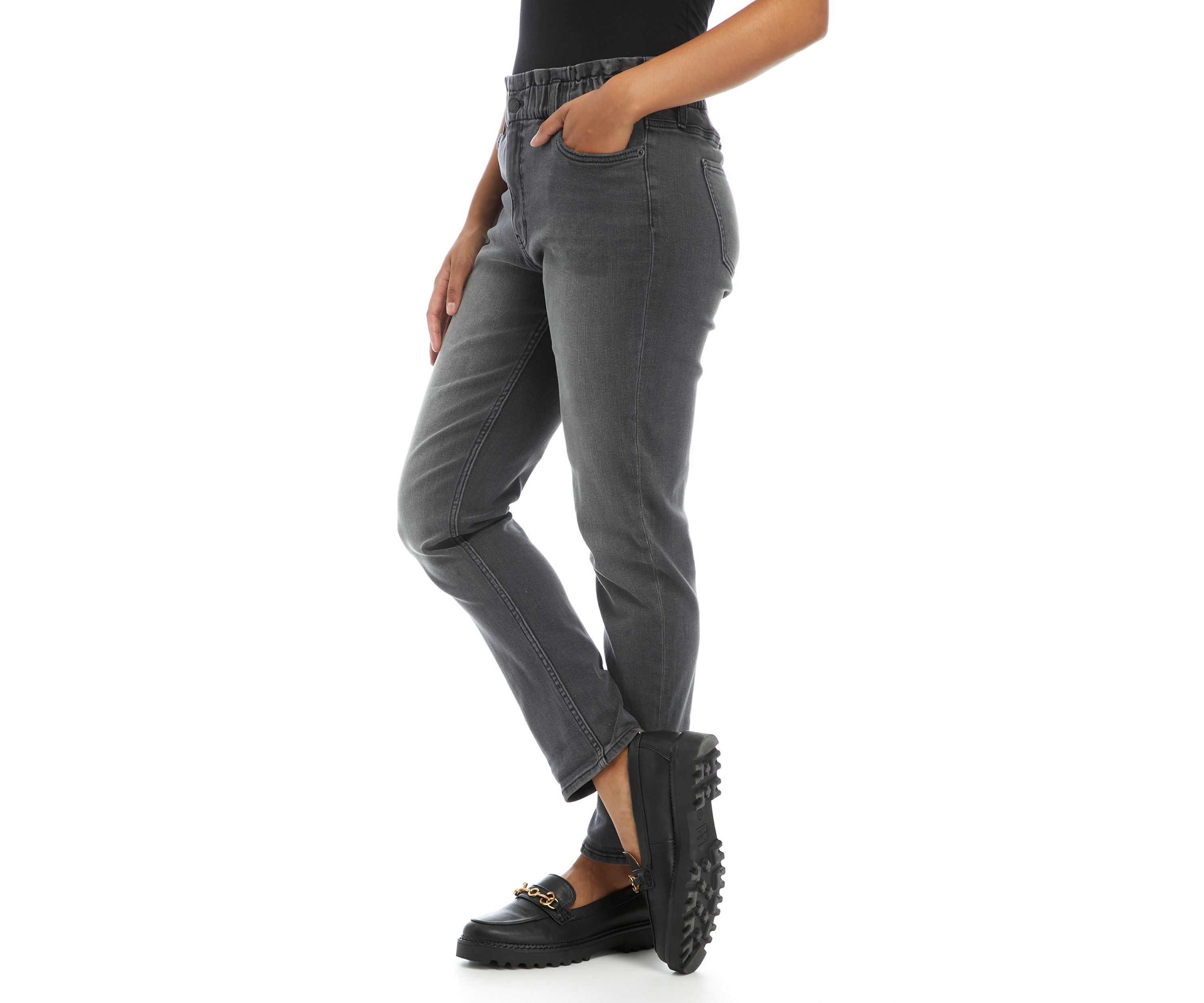High Rise Elastic Waist Mom Jeans 