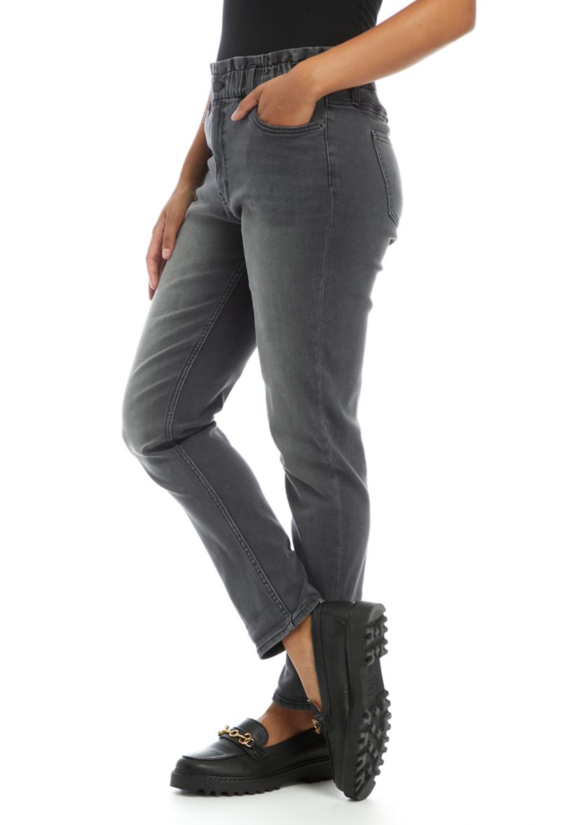 High Rise Elastic Waist Mom Jeans 
