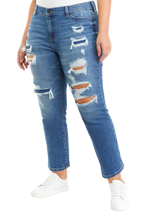 TRUE CRAFT Plus Size Cropped Baggy Straight Jeans