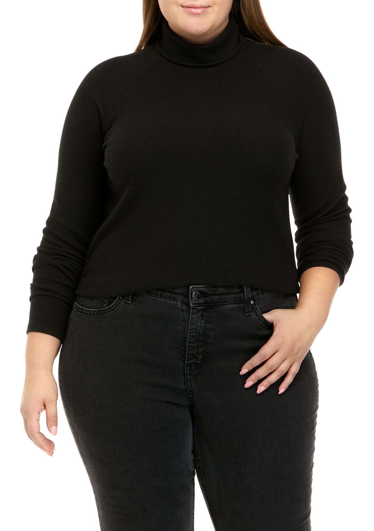 Plus Size Long Sleeve Mock Neck Tiny T-Shirt