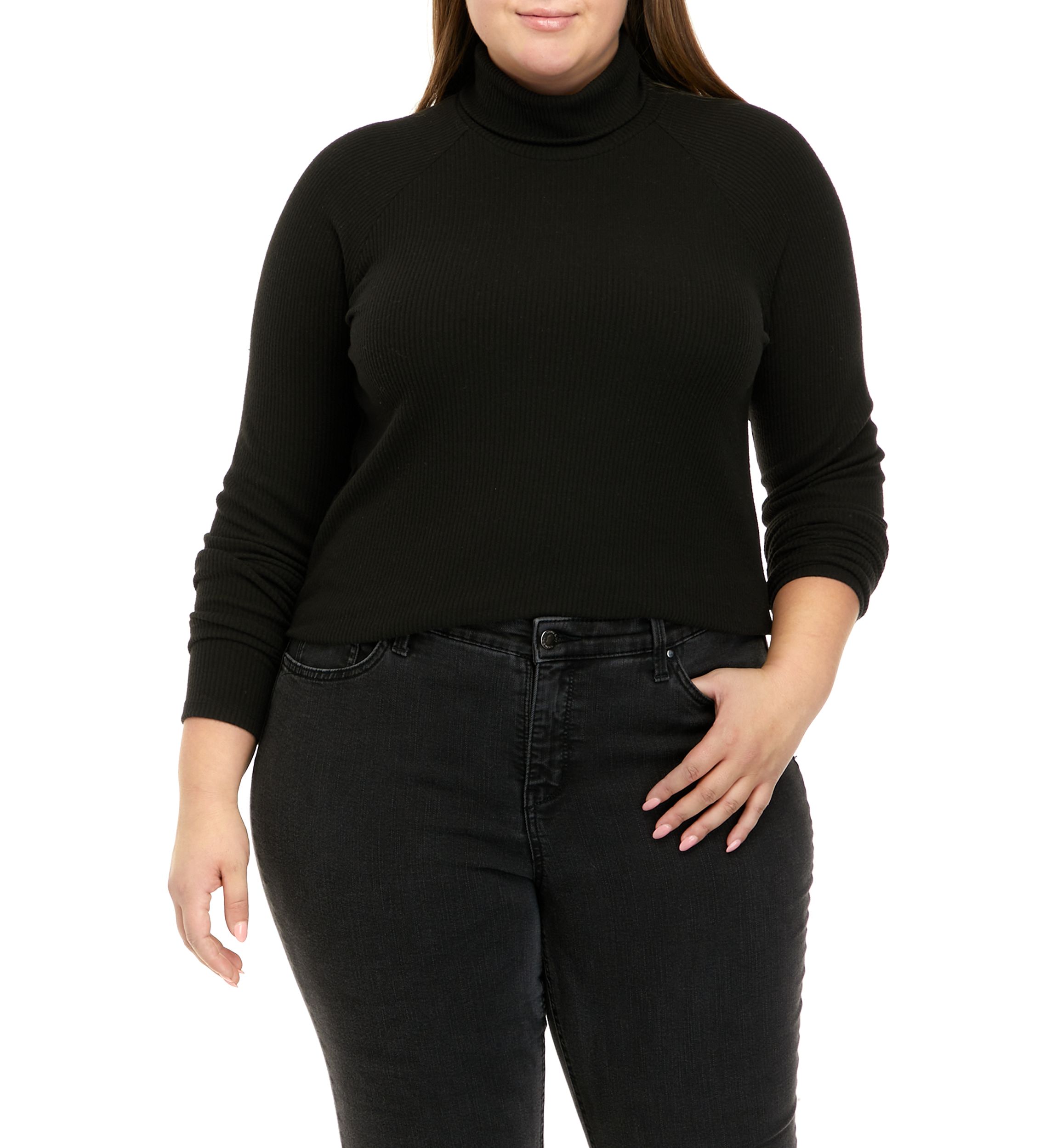 Plus Size Long Sleeve Mock Neck Tiny T-Shirt