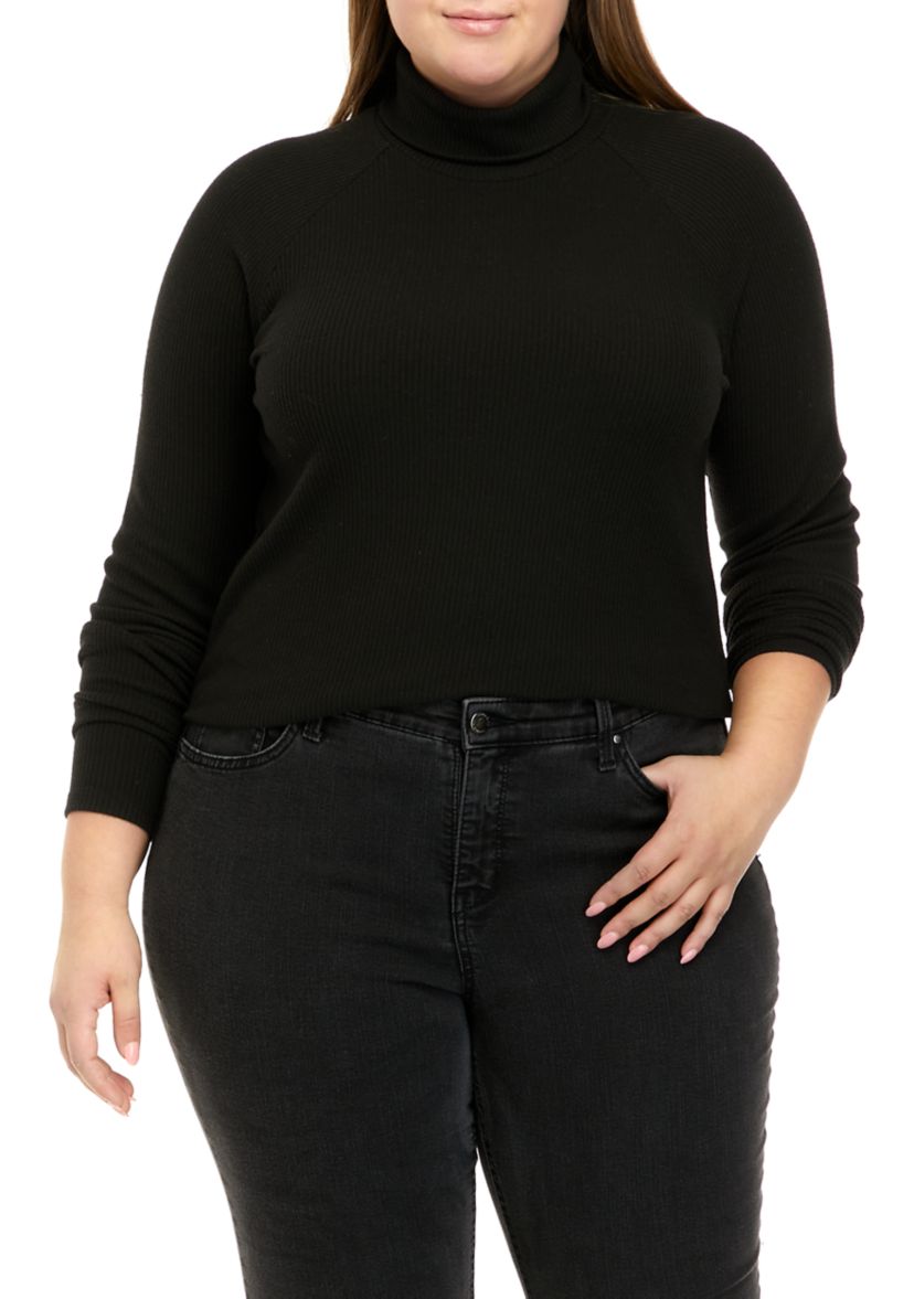 Plus Size Long Sleeve Mock Neck Tiny T-Shirt