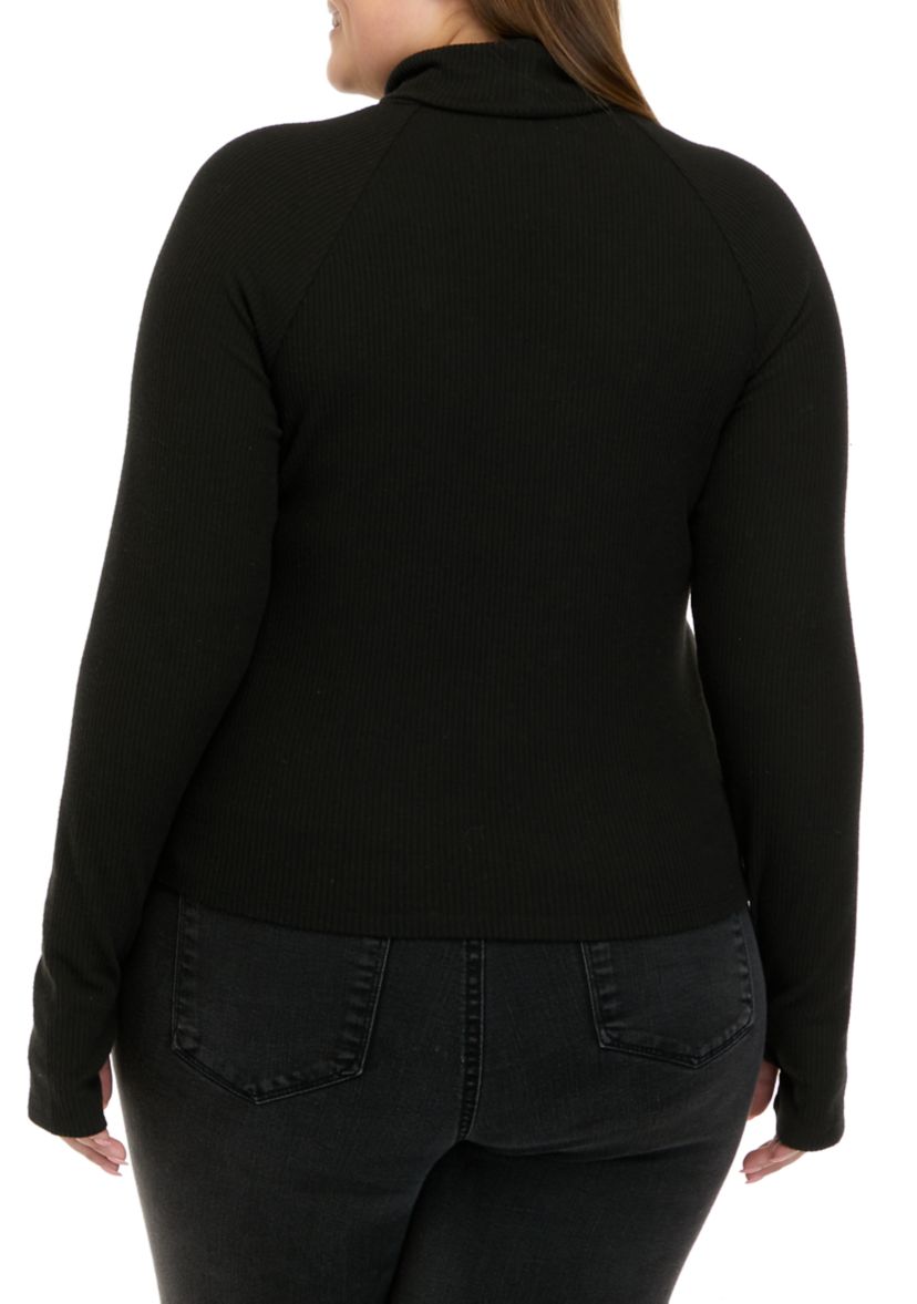 Plus Size Long Sleeve Mock Neck Tiny T-Shirt