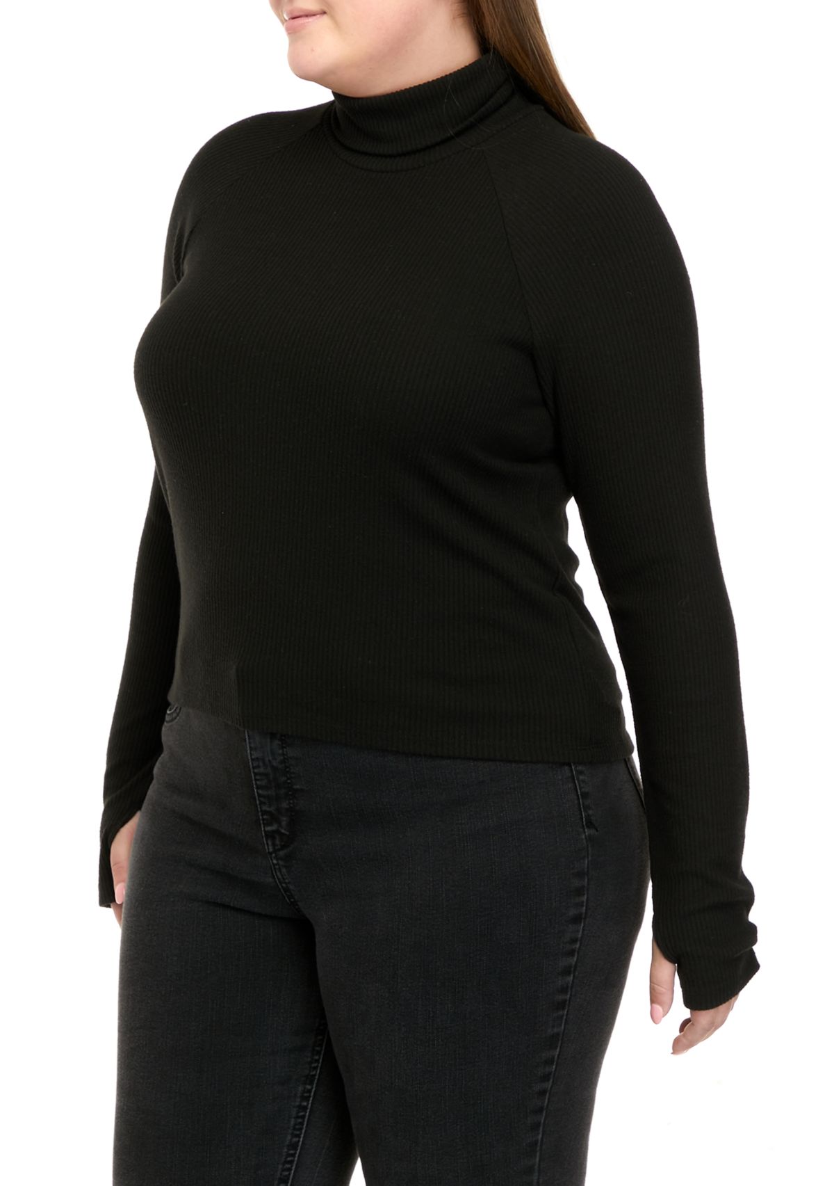 Plus Size Long Sleeve Mock Neck Tiny T-Shirt