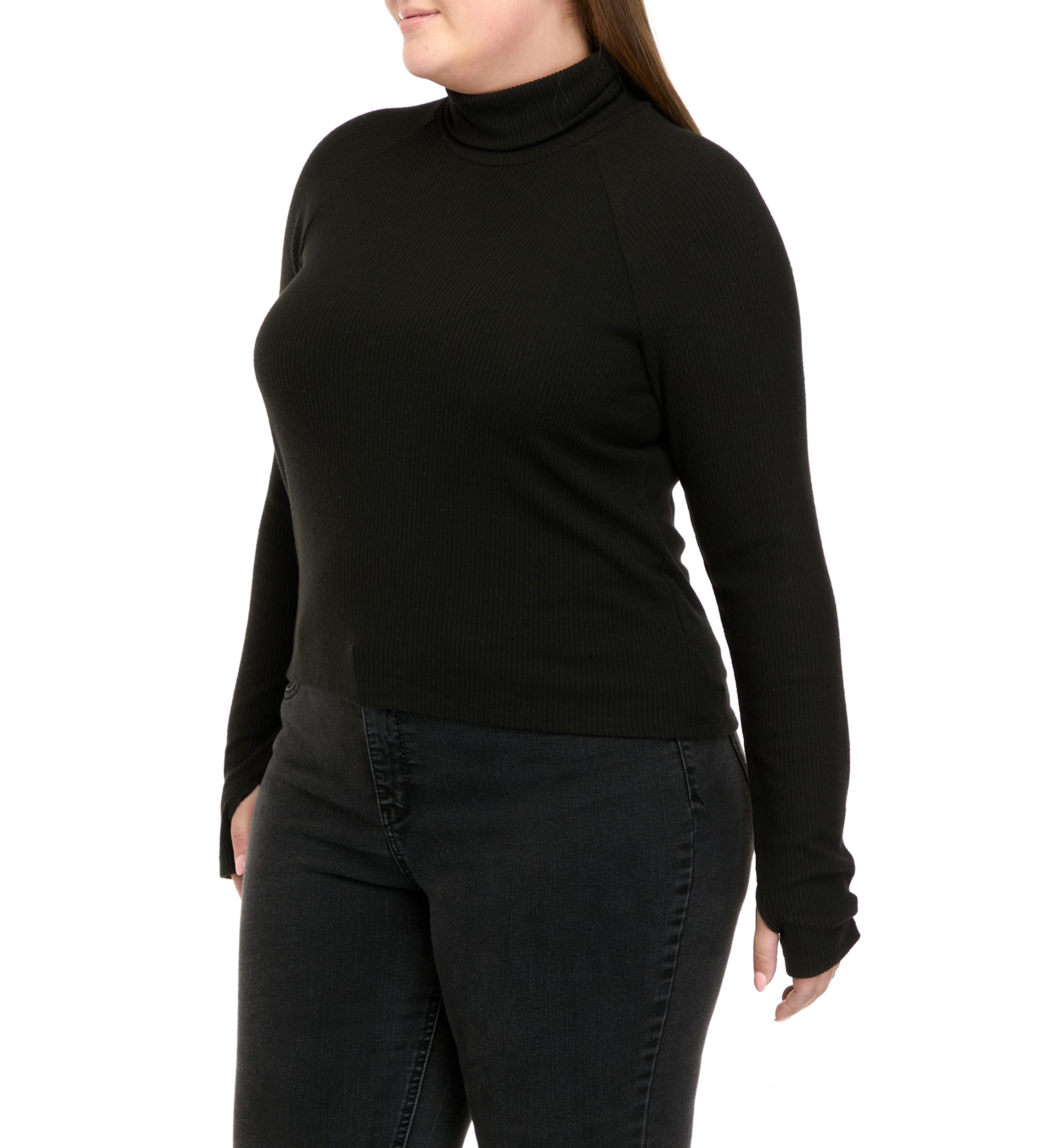 Plus Size Long Sleeve Mock Neck Tiny T-Shirt