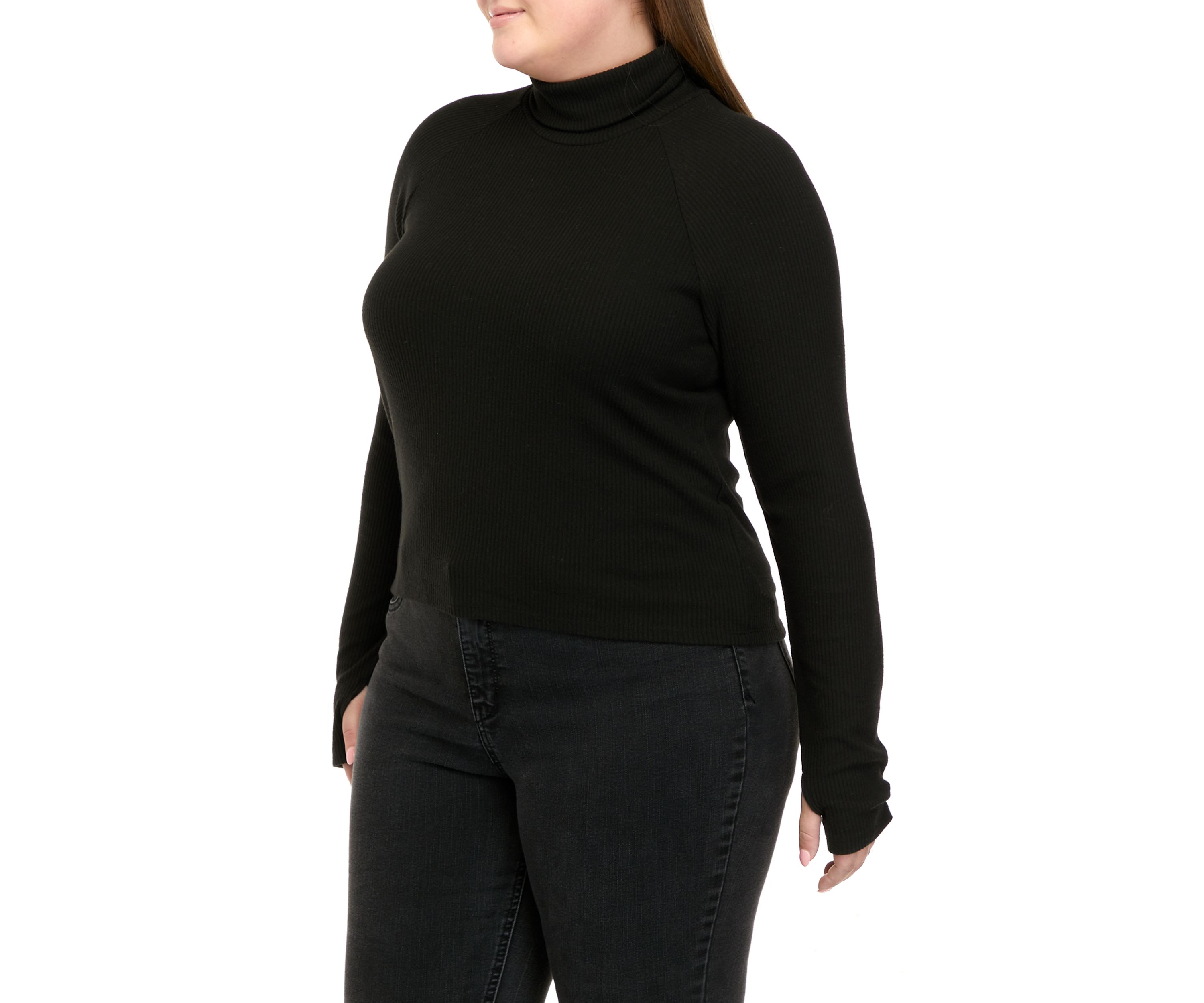 Plus Size Long Sleeve Mock Neck Tiny T-Shirt