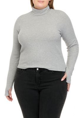 TRUE CRAFT Plus Size Long Sleeve Mock Neck Tiny T-Shirt | Belk
