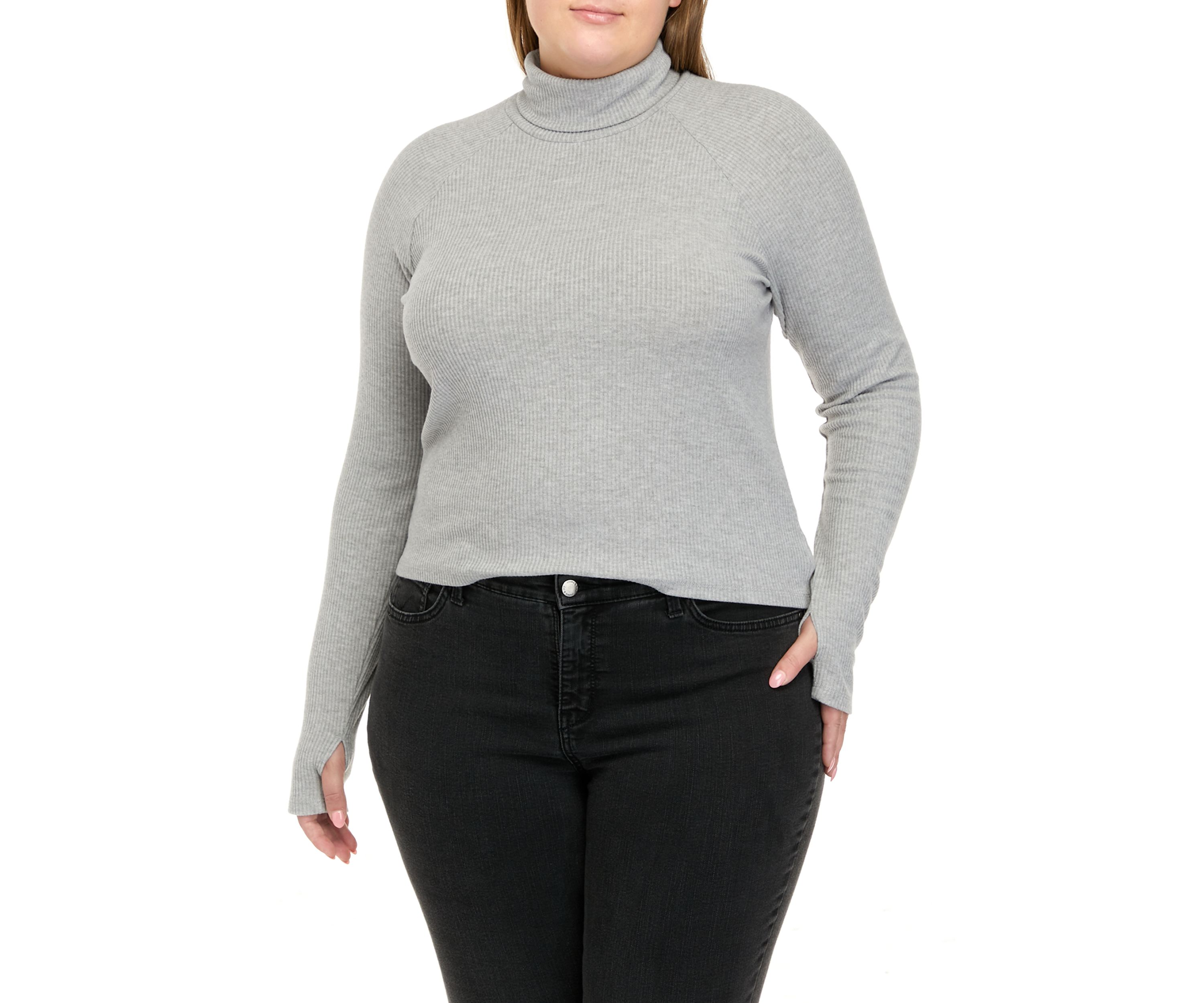 Plus Size Long Sleeve Mock Neck Tiny T-Shirt