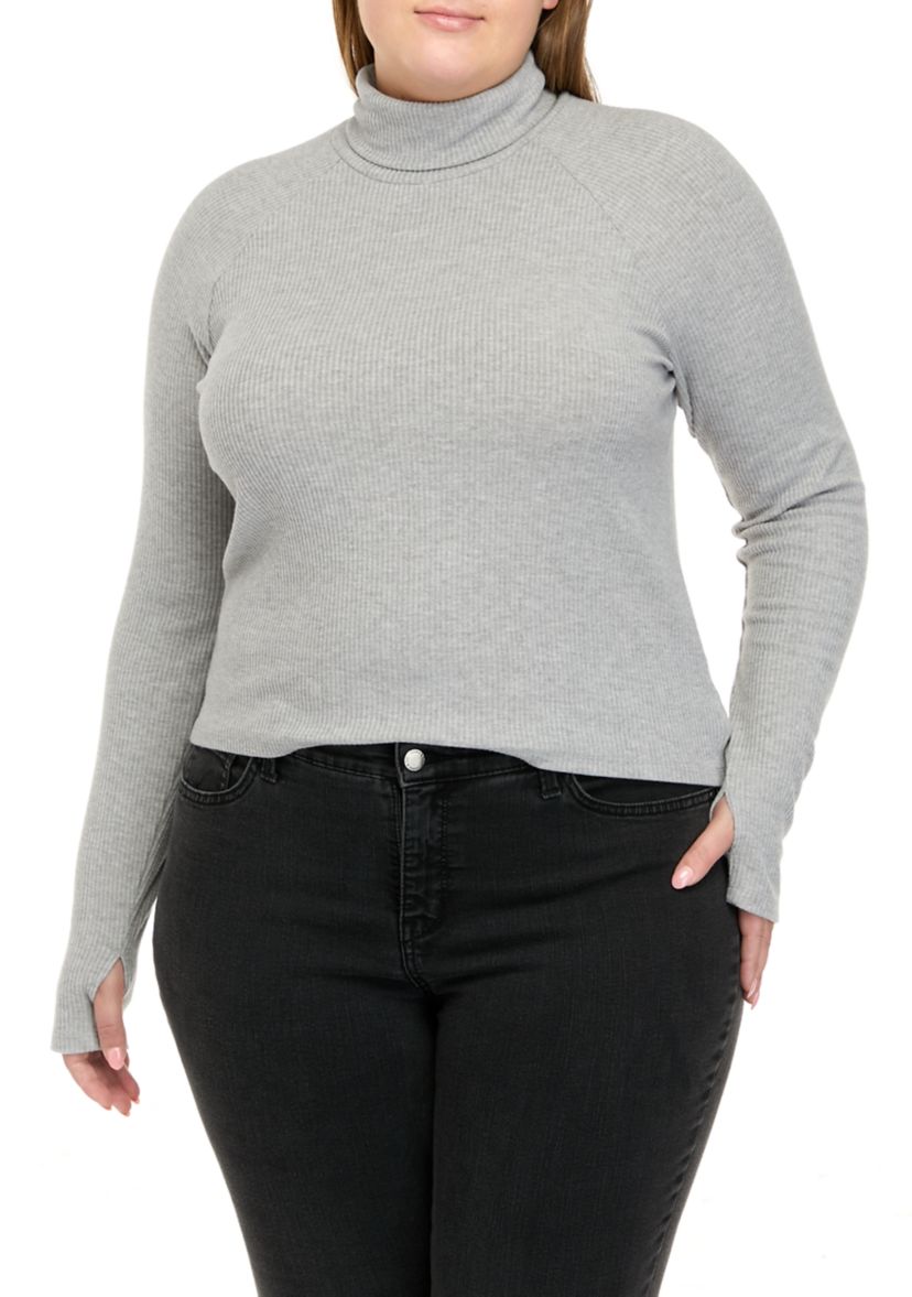 Plus Size Long Sleeve Mock Neck Tiny T-Shirt
