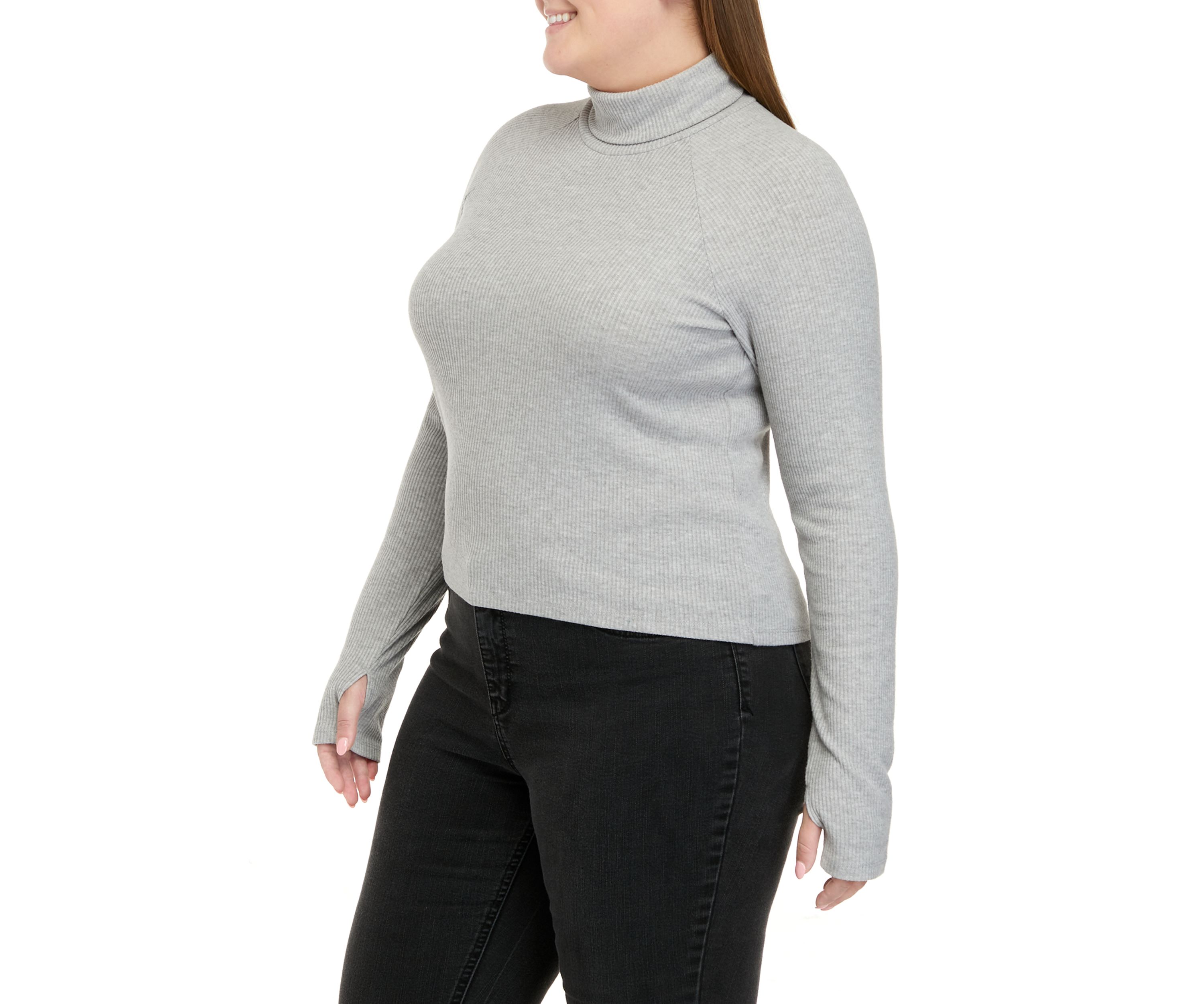 Plus Size Long Sleeve Mock Neck Tiny T-Shirt