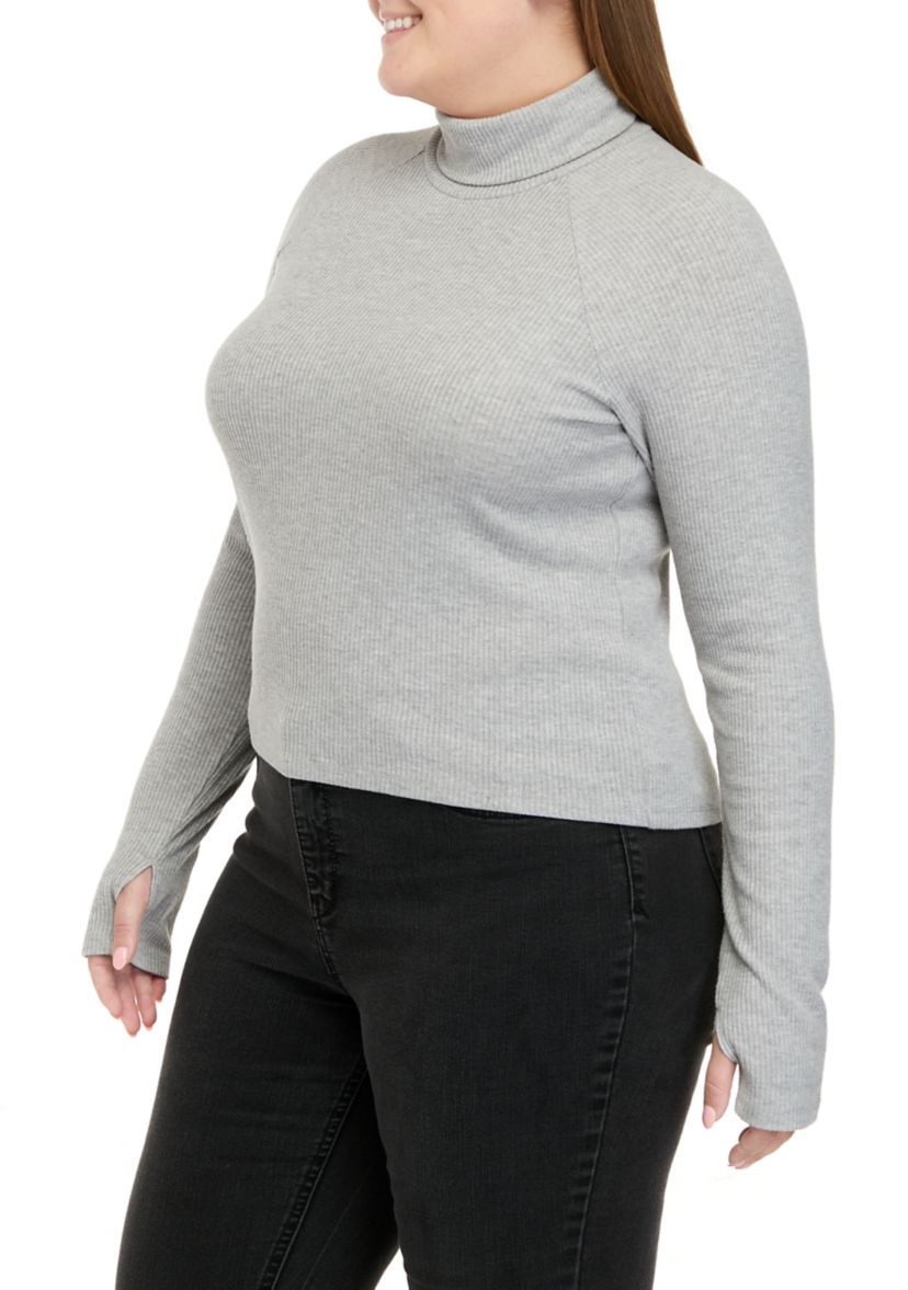 Plus Size Long Sleeve Mock Neck Tiny T-Shirt