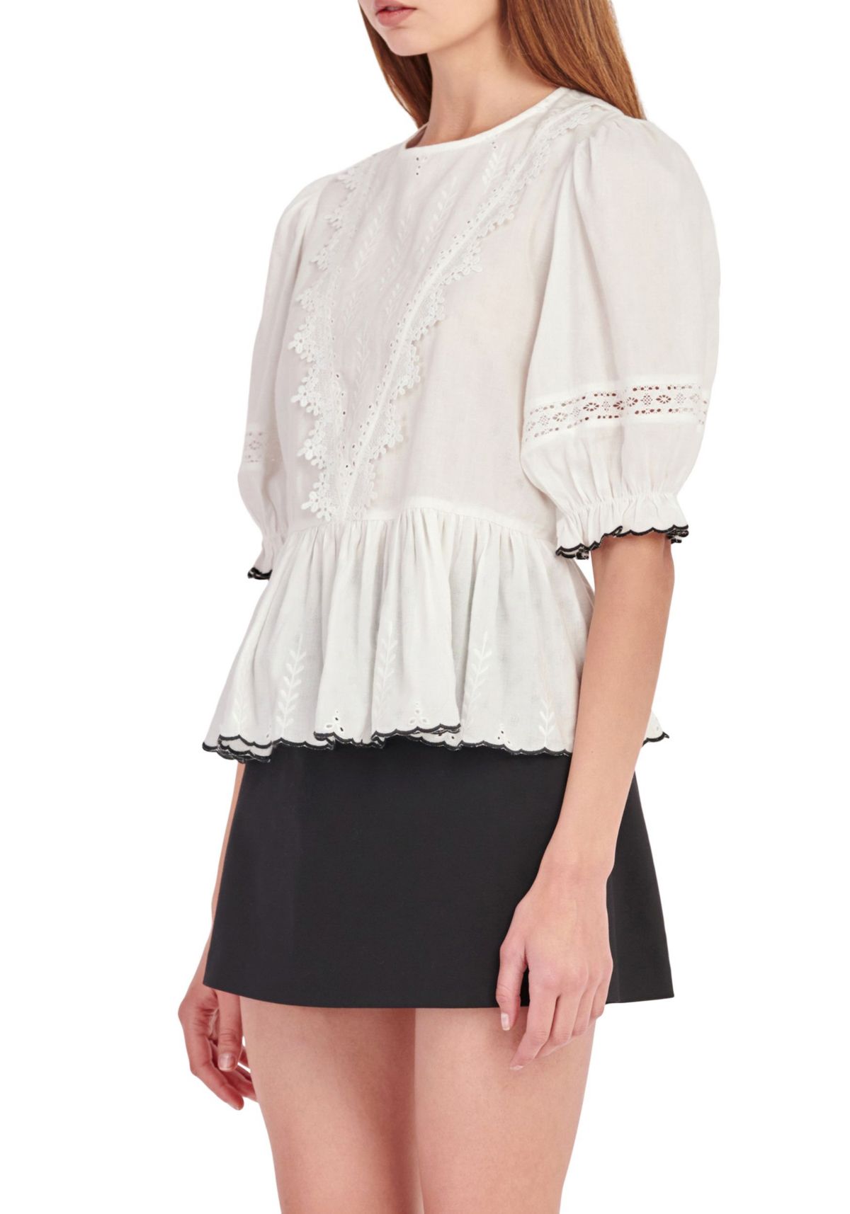 Embroidered Blouse with Scalloped Hem