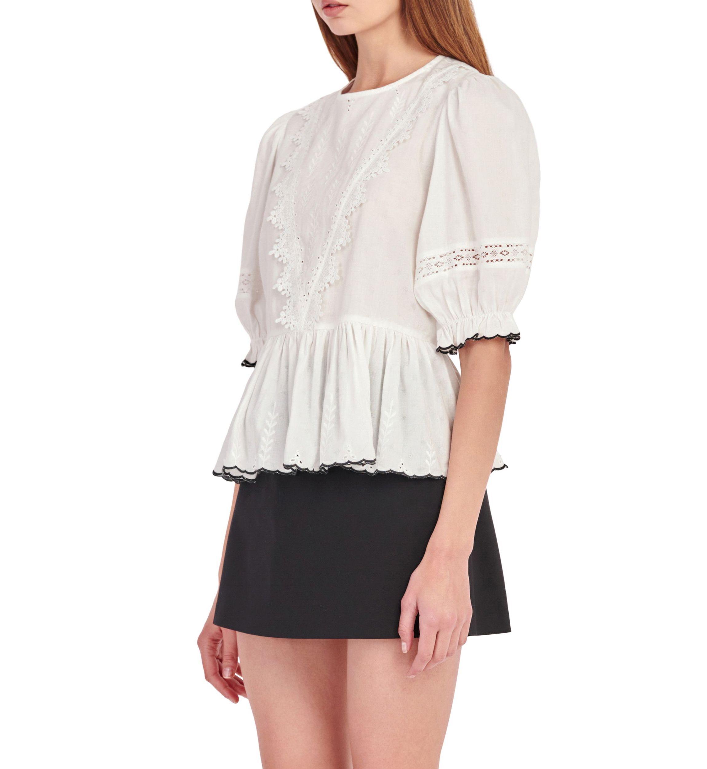 Embroidered Blouse with Scalloped Hem