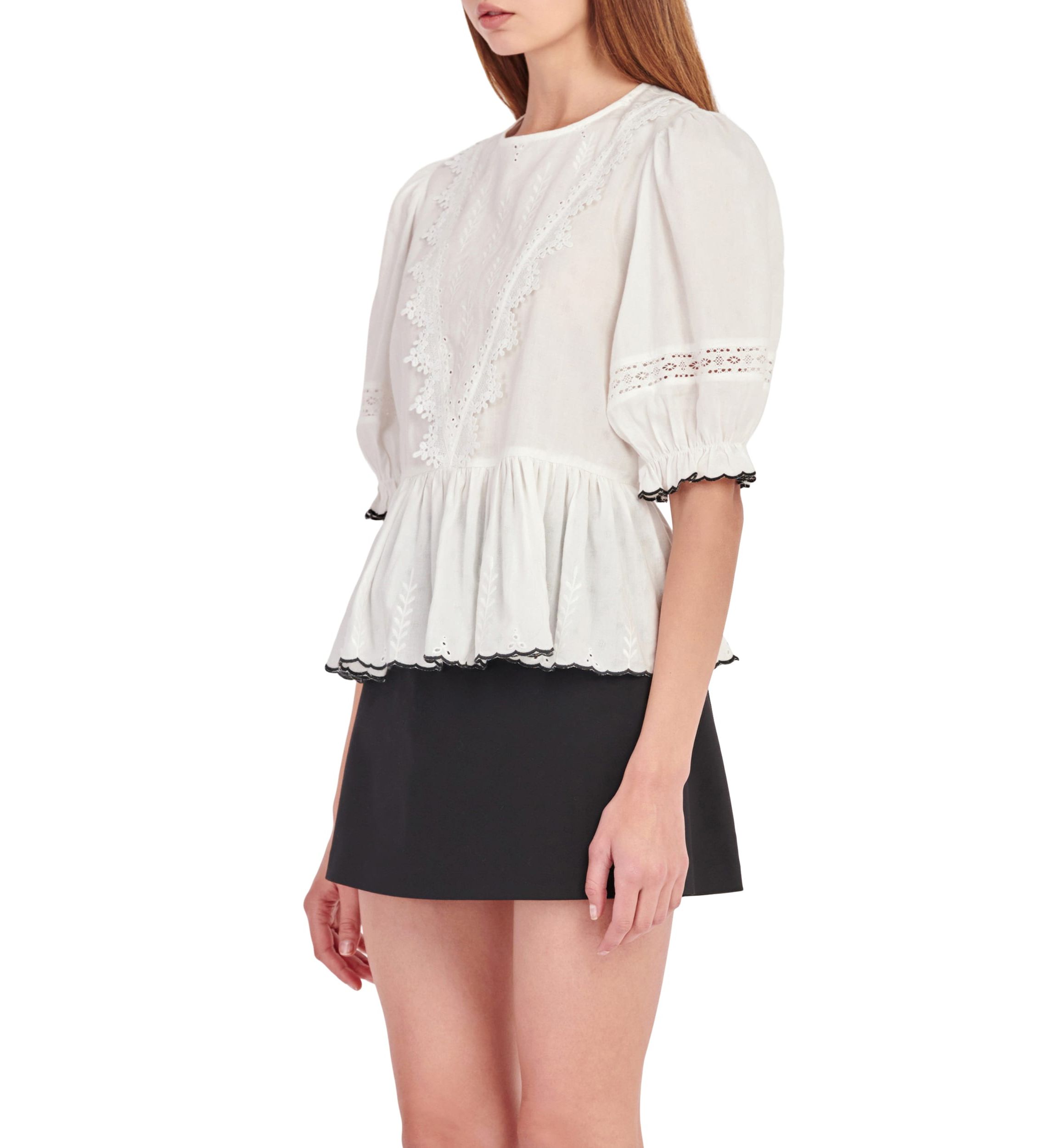 Embroidered Blouse with Scalloped Hem