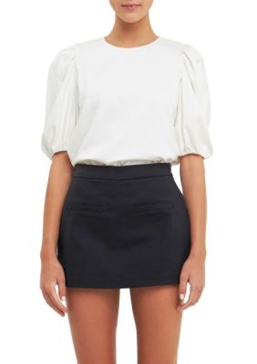 ENGLISH FACTORY Women's Puff Sleeve Top, White, Medium