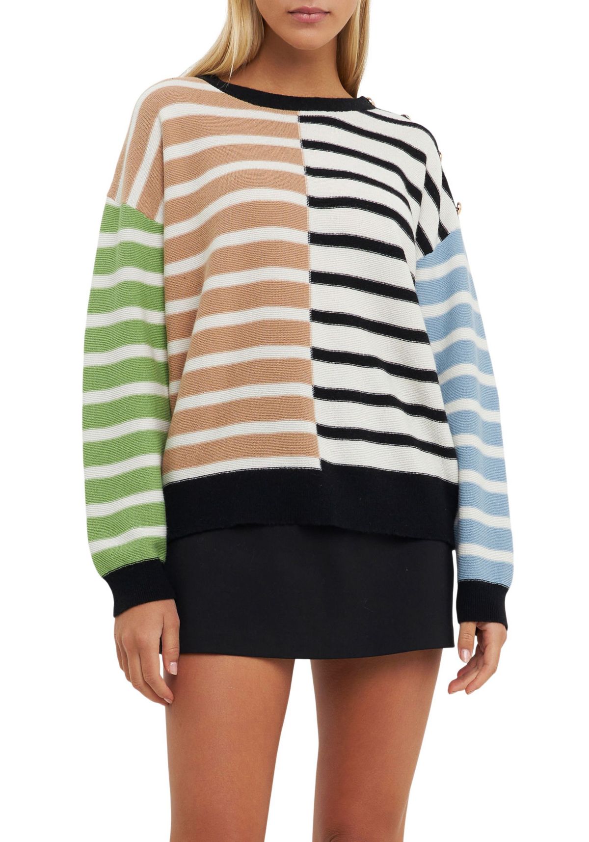 Striped Combo Sweater with Buttons