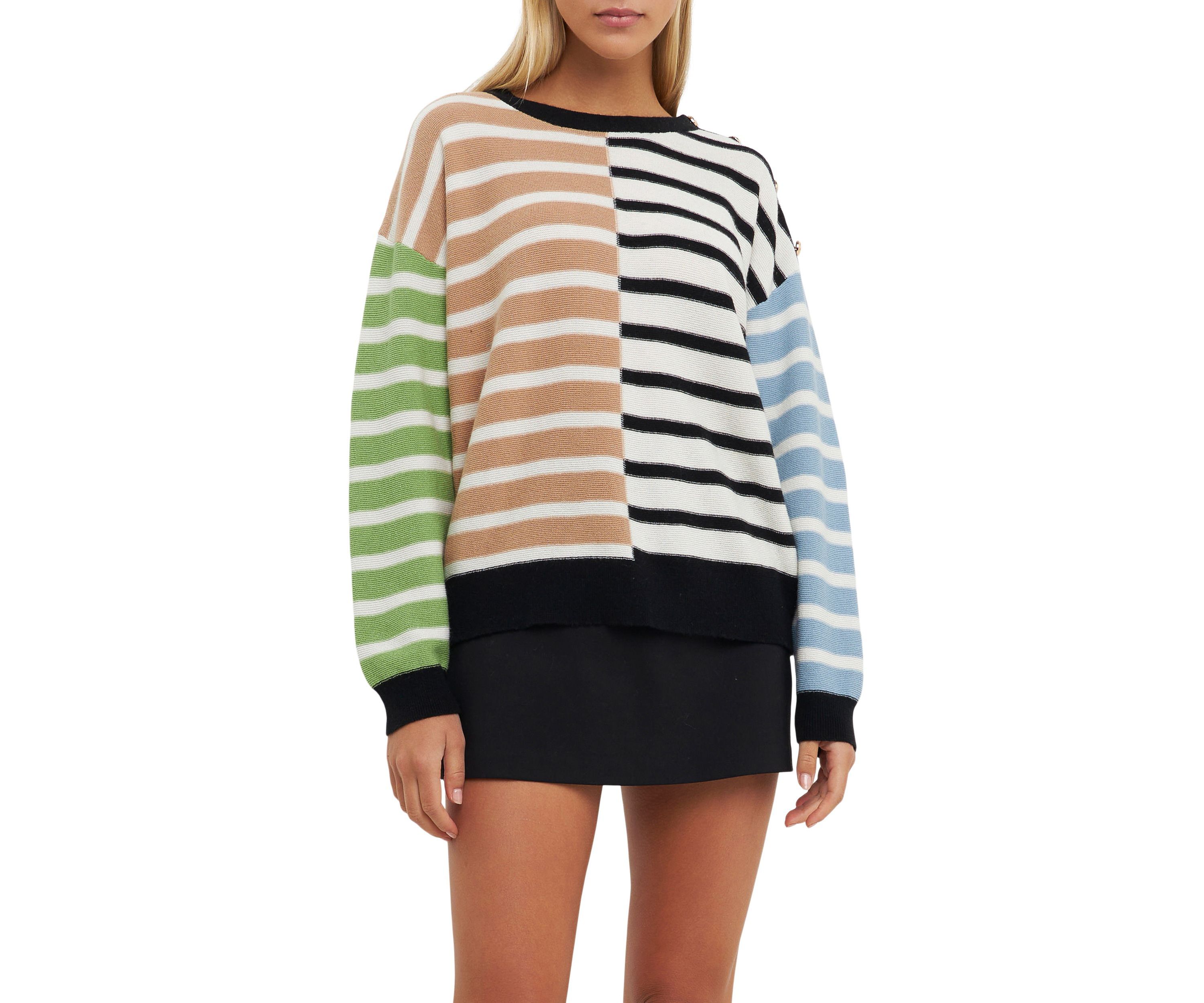 Striped Combo Sweater with Buttons